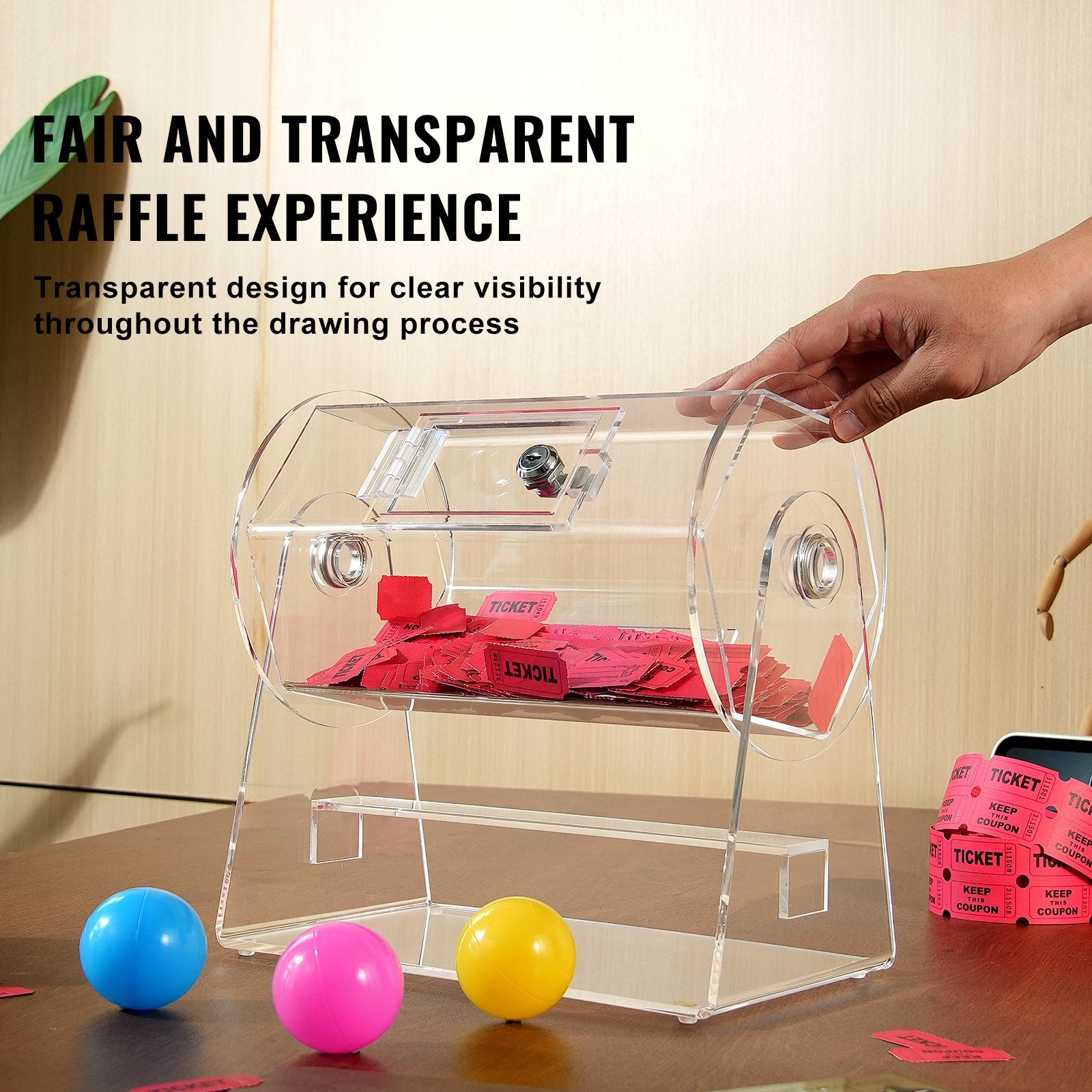 Acrylic Raffle Drum Holds 2500 Tickets 100 Balls Transparent Spinning Cage