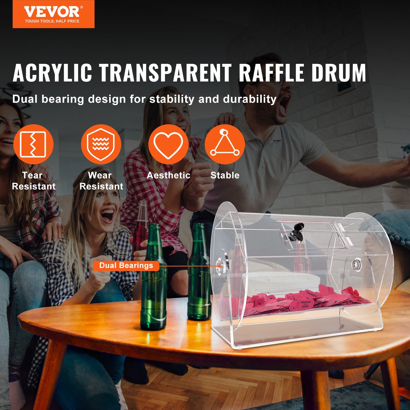 Acrylic Raffle Drum Holds 5000 Tickets 200 Balls Transparent Spinning Cage