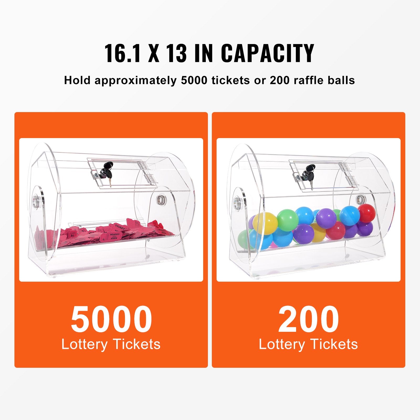 Acrylic Raffle Drum Holds 5000 Tickets 200 Balls Transparent Spinning Cage