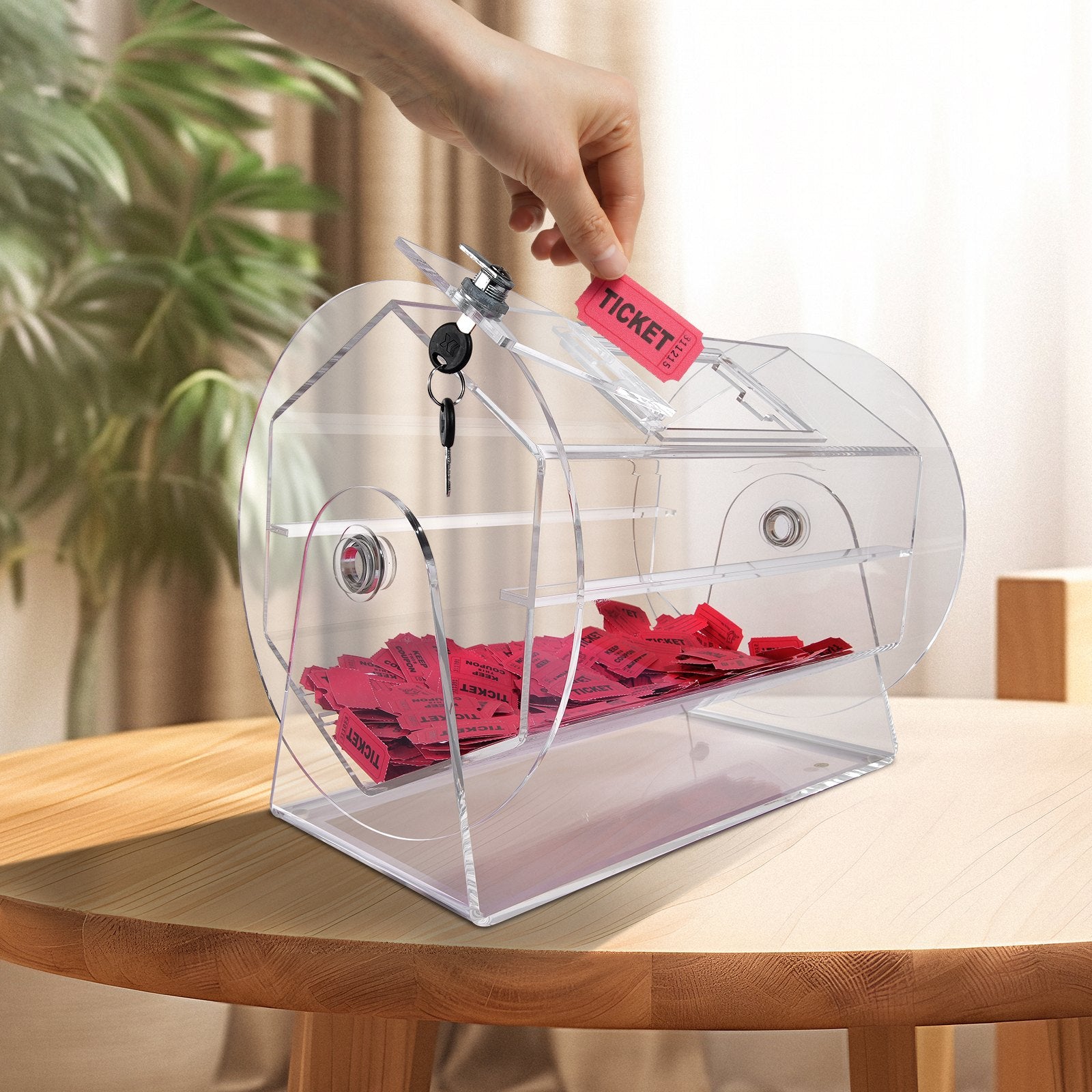 Acrylic Raffle Drum Holds 5000 Tickets 200 Balls Transparent Spinning Cage