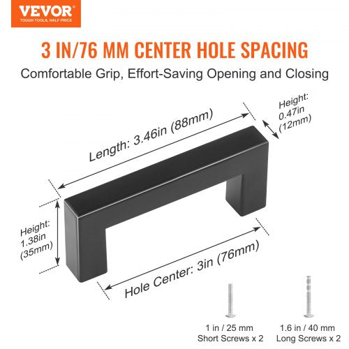 VEVOR 10 Pack Slim Square Cabinet Pulls 3in 76mm Kitchen/Bathroom Door Handles