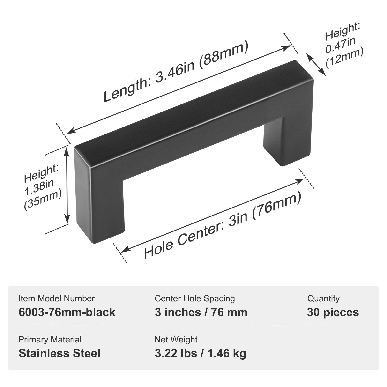 30 Pack Cabinet Pulls 3in 76mm Slim Square Stainless Steel Kitchen Drawer H&les