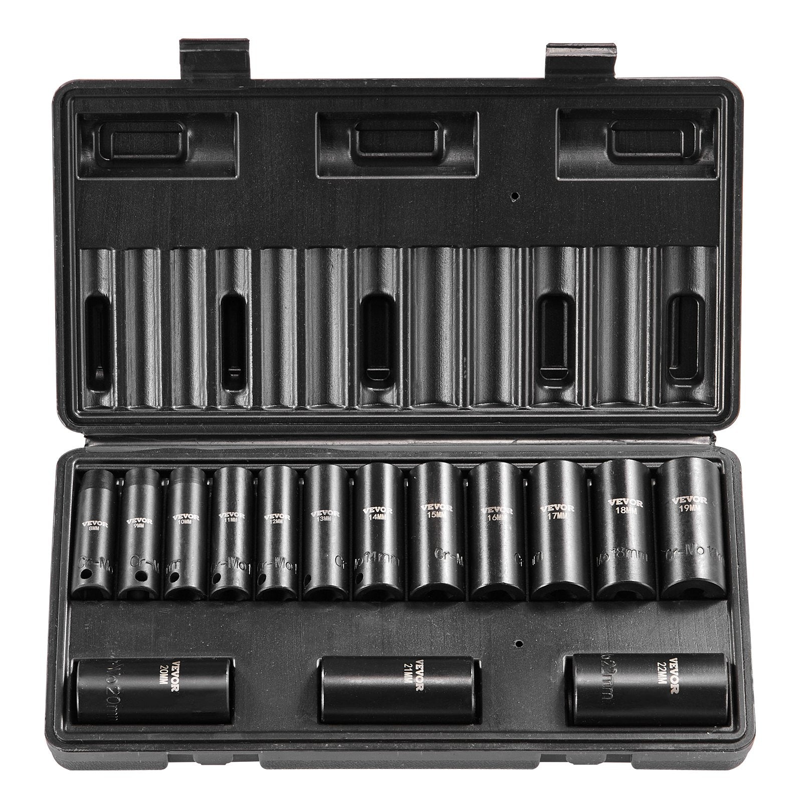 Impact Socket Set 3/8in Drive 15-Piece Metric 8-22mm 6-Point Cr-Mo Steel Case