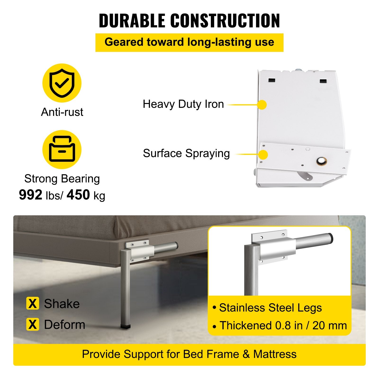 Murphy Wall Bed Spring Mechanism Vertical Heavy Duty Kit White