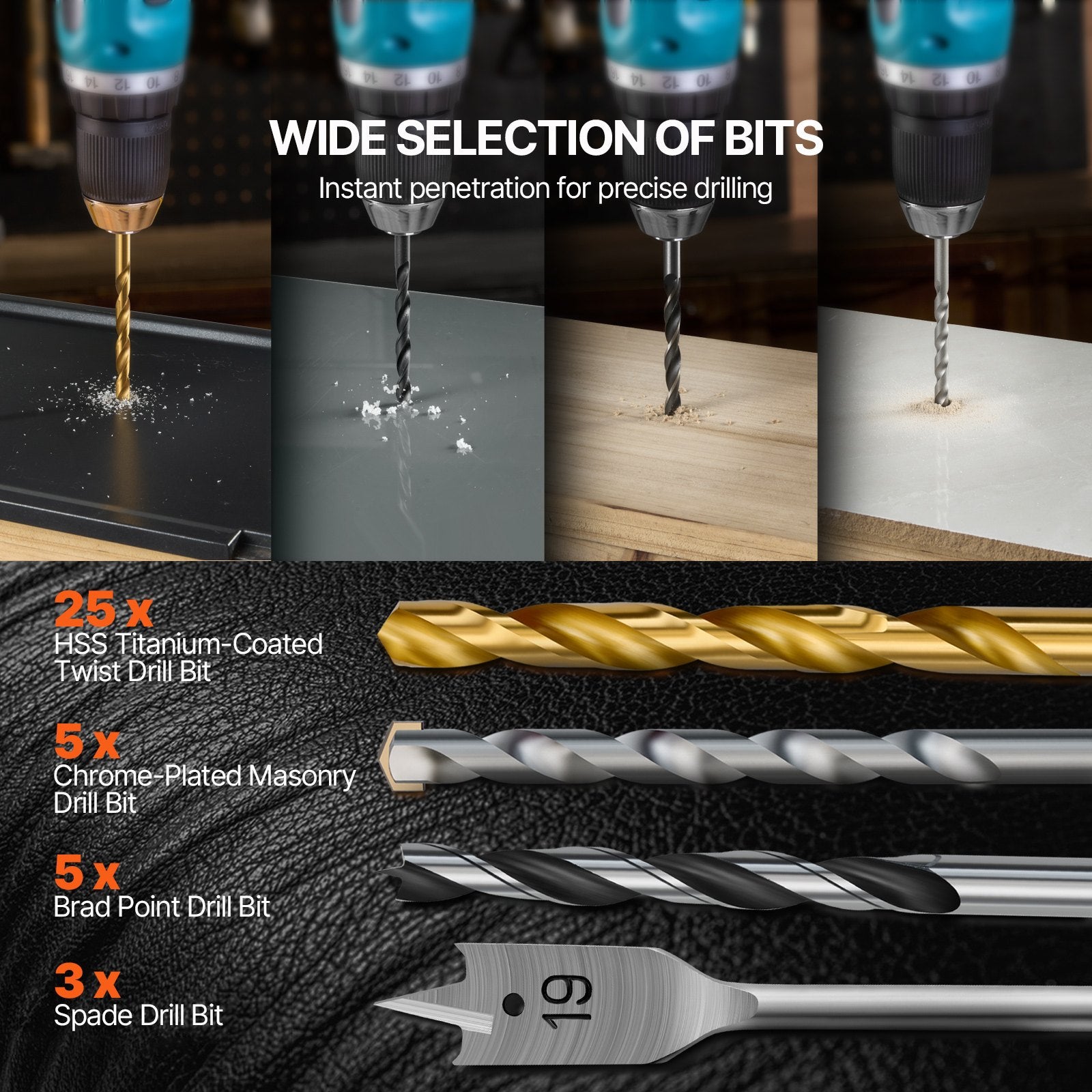 Drill and Driver Bit Set Combo Kit with Organized Carrying Case