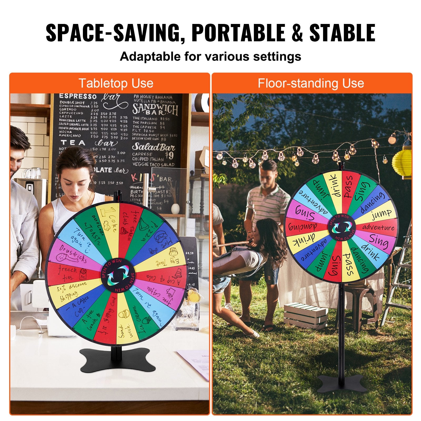 36" Spinning Prize Wheel 18-Slot Roulette with Dry Erase Tabletop/Floor Standing