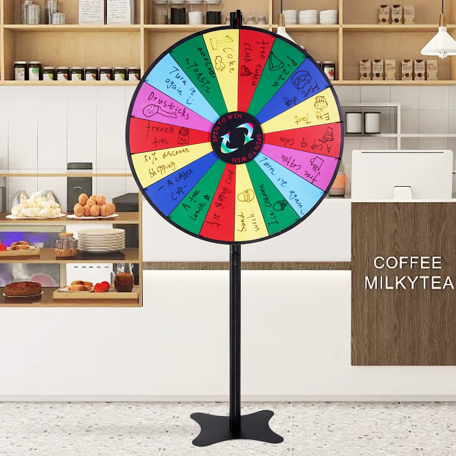 36" Spinning Prize Wheel 18-Slot Roulette with Dry Erase Tabletop/Floor Standing