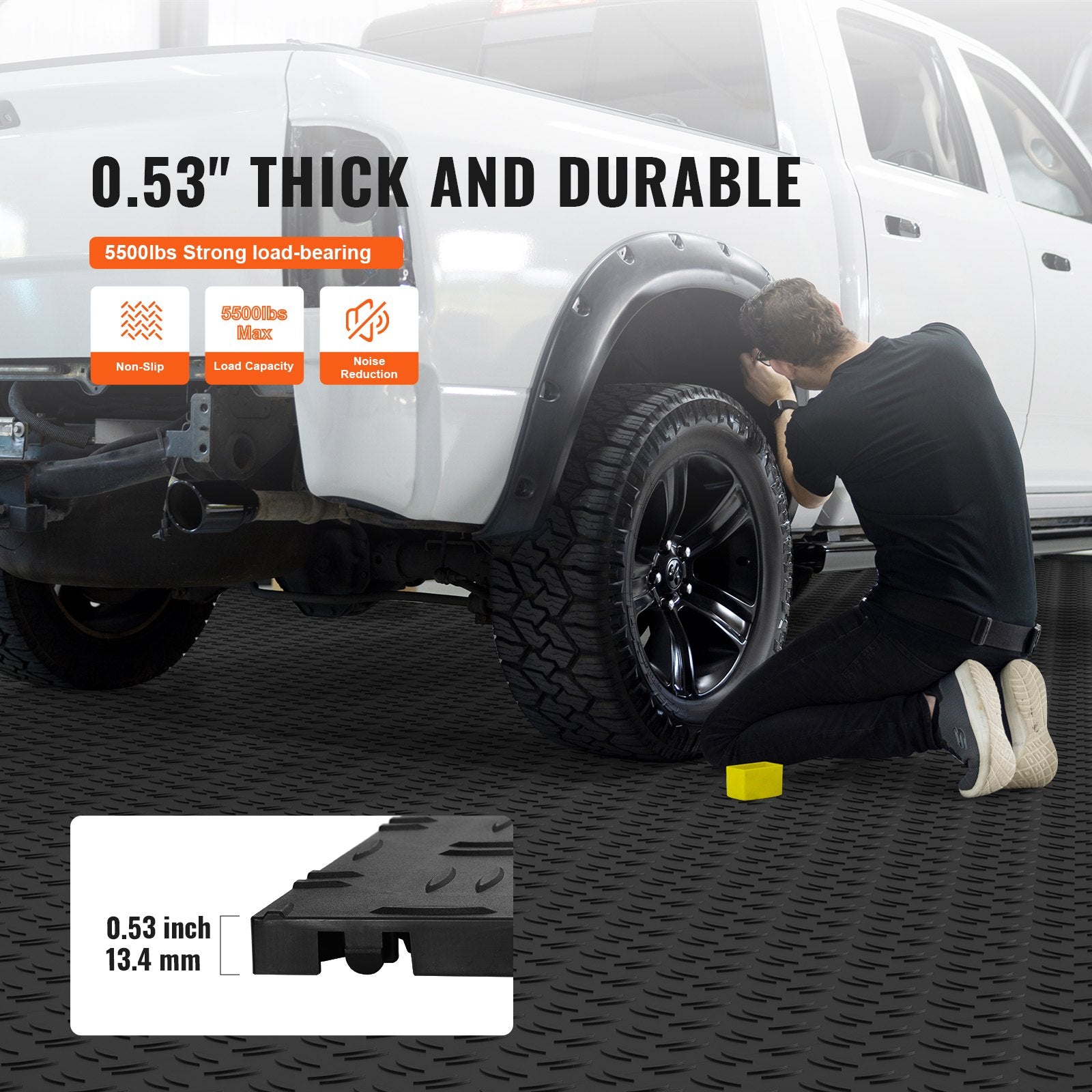 Interlocking Garage Floor Tiles 12x12x0.53in Non-Slip 25 Pack Black
