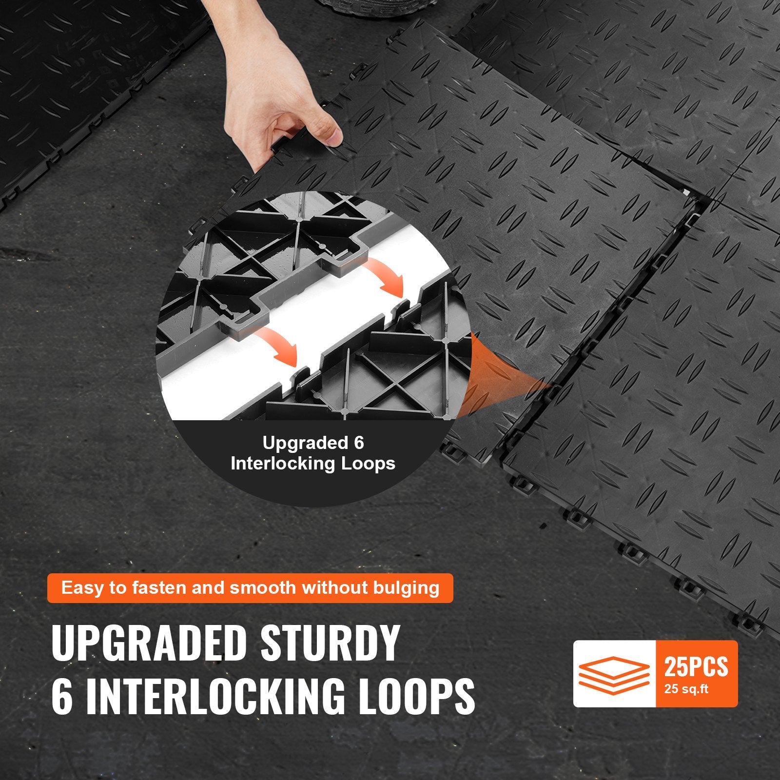 Interlocking Garage Floor Tiles 12x12x0.53in Non-Slip 25 Pack Black