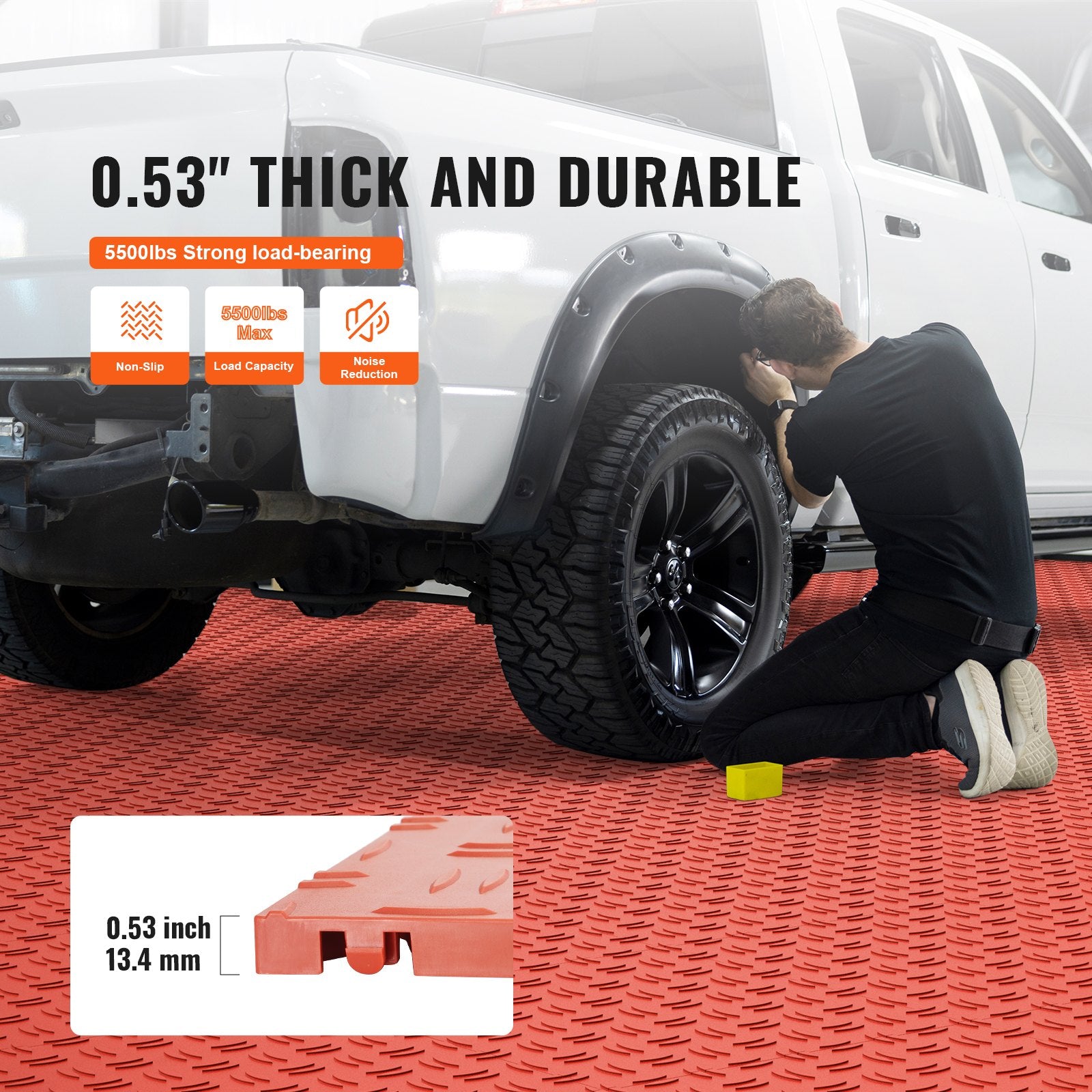 Garage Tiles Interlocking 12 x 12 x 0.53 in 50-Pack Non-Slip Red Garage Flooring