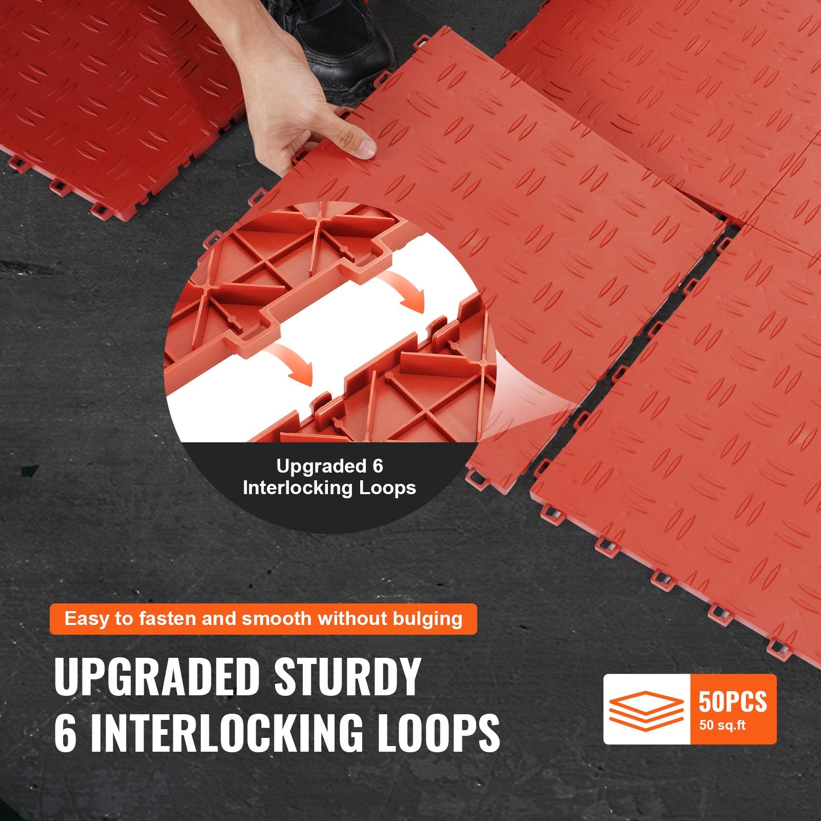 Garage Tiles Interlocking 12 x 12 x 0.53 in 50-Pack Non-Slip Red Garage Flooring