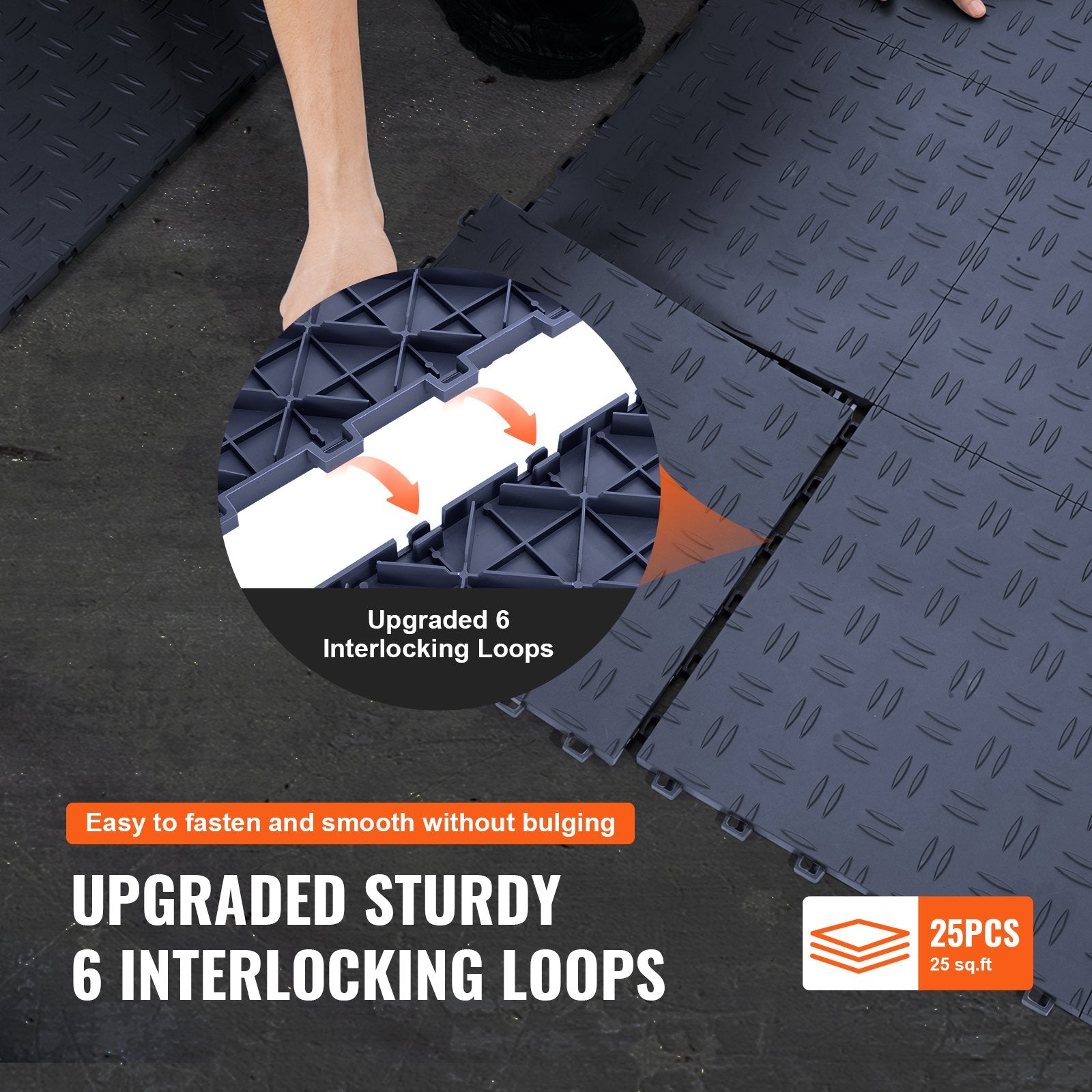 Interlocking Garage Floor Tiles 12x12x0.53in Non-Slip 25 Pack Graphite Gray