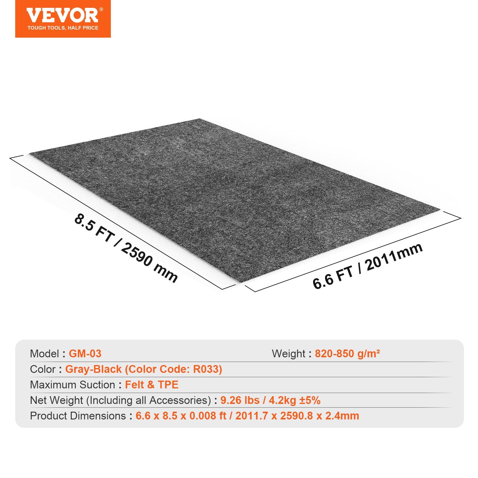 Waterproof Garage Floor Mat 2x2.6m Non-Slip Heavy Duty Containment
