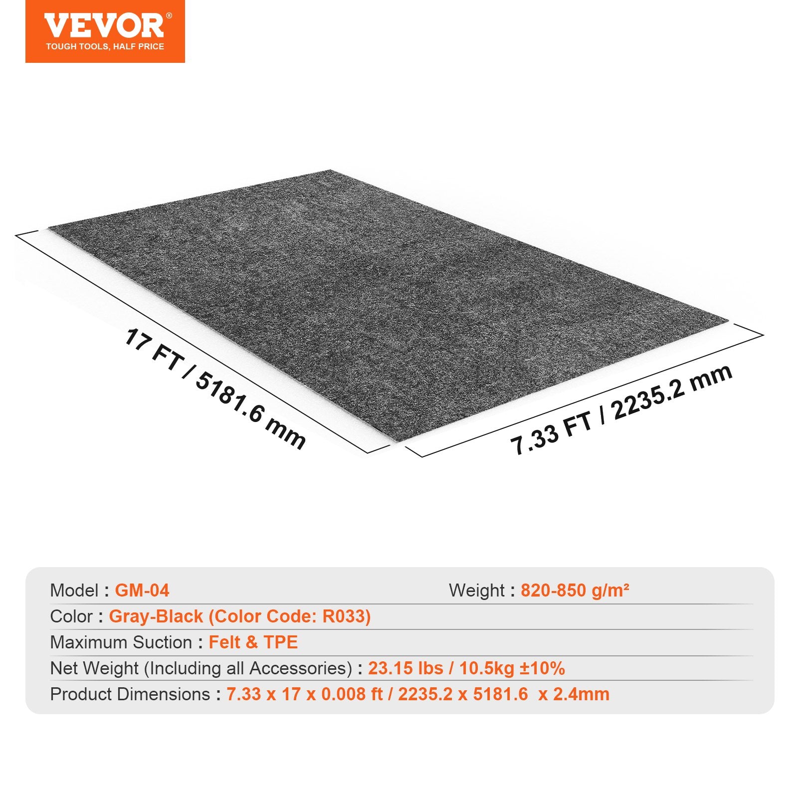 Garage Floor Mat 2.25x5.2m Waterproof Non-Slip Heavy Duty TPE