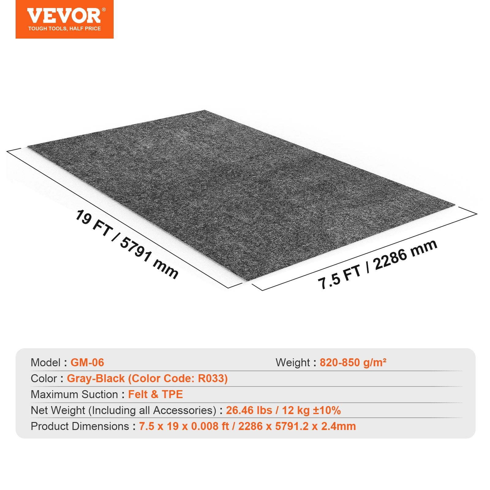 Garage Floor Mat Waterproof Heavy Duty Non-Slip Containment 2.3x5.79M