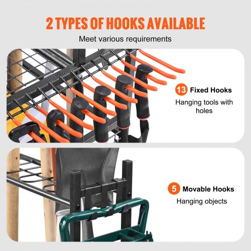 Garden Tool Organizer 16 Slots with Hooks and Wheels for Outdoor Storage