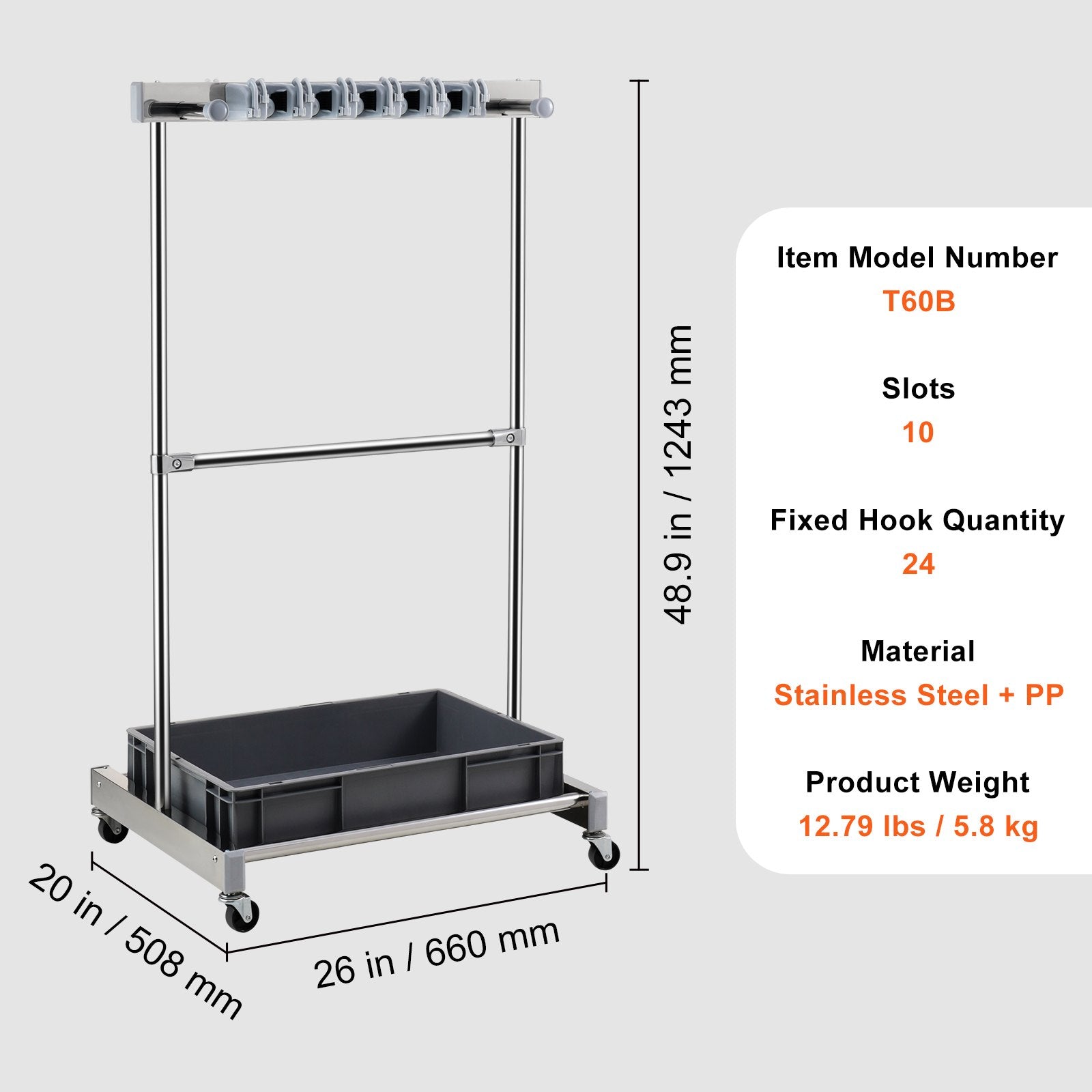 Garden Tool Organizer 10 Slots with Hooks and Wheels for Outdoor Storage