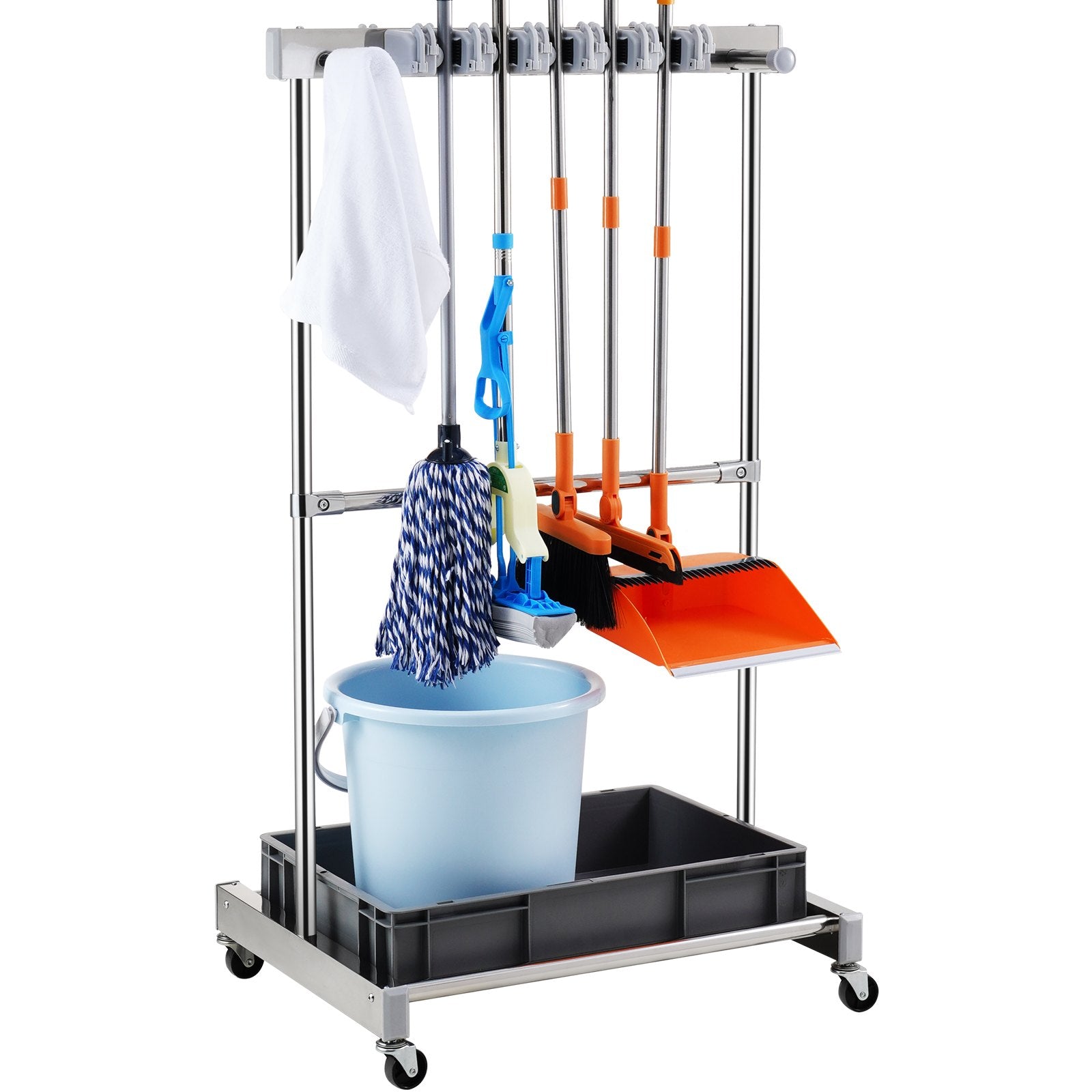 Garden Tool Organizer 10 Slots with Hooks and Wheels for Outdoor Storage