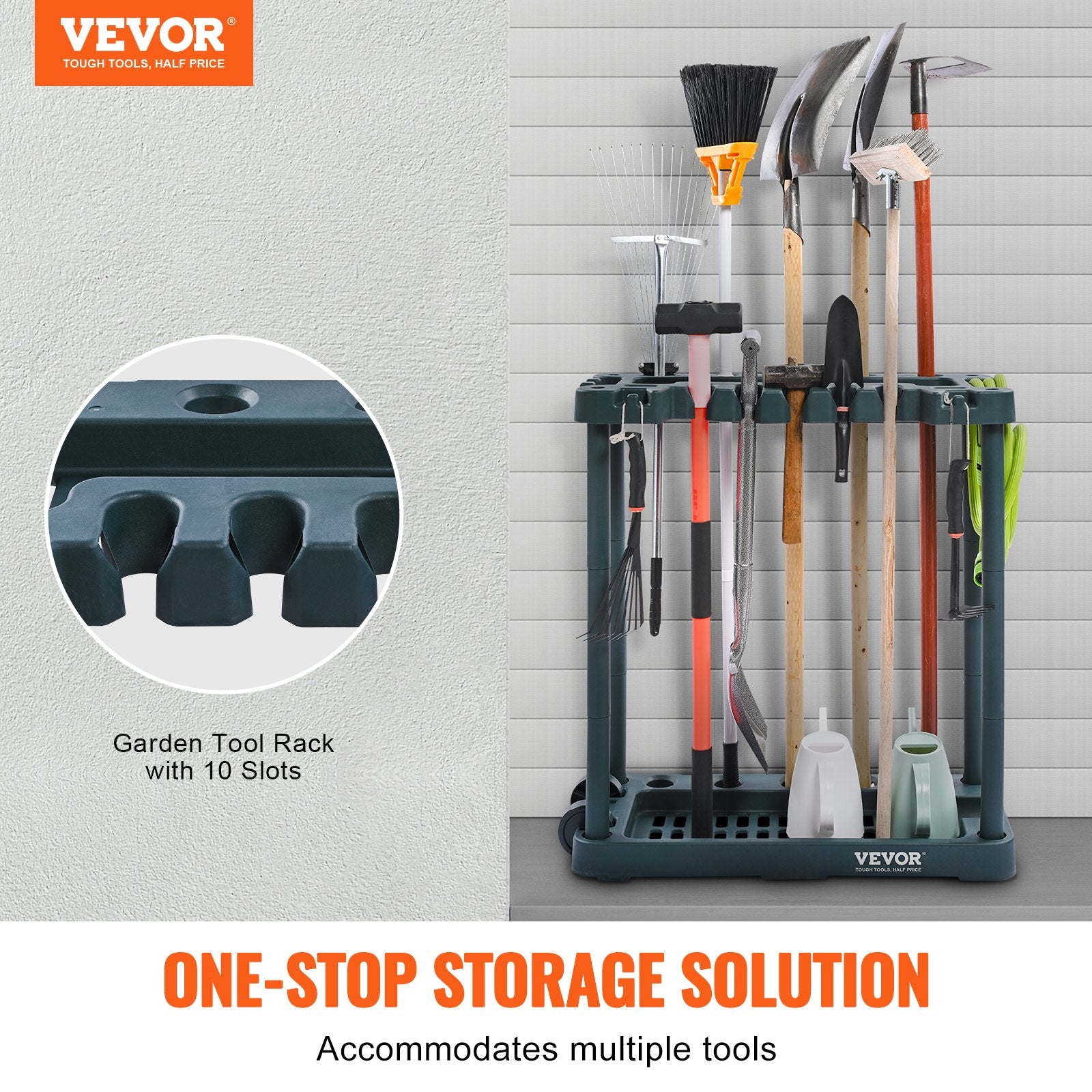 Garden Tool Organizer 10 Slots Yard Tool Tower Rack Stand Holder for Garage Shed