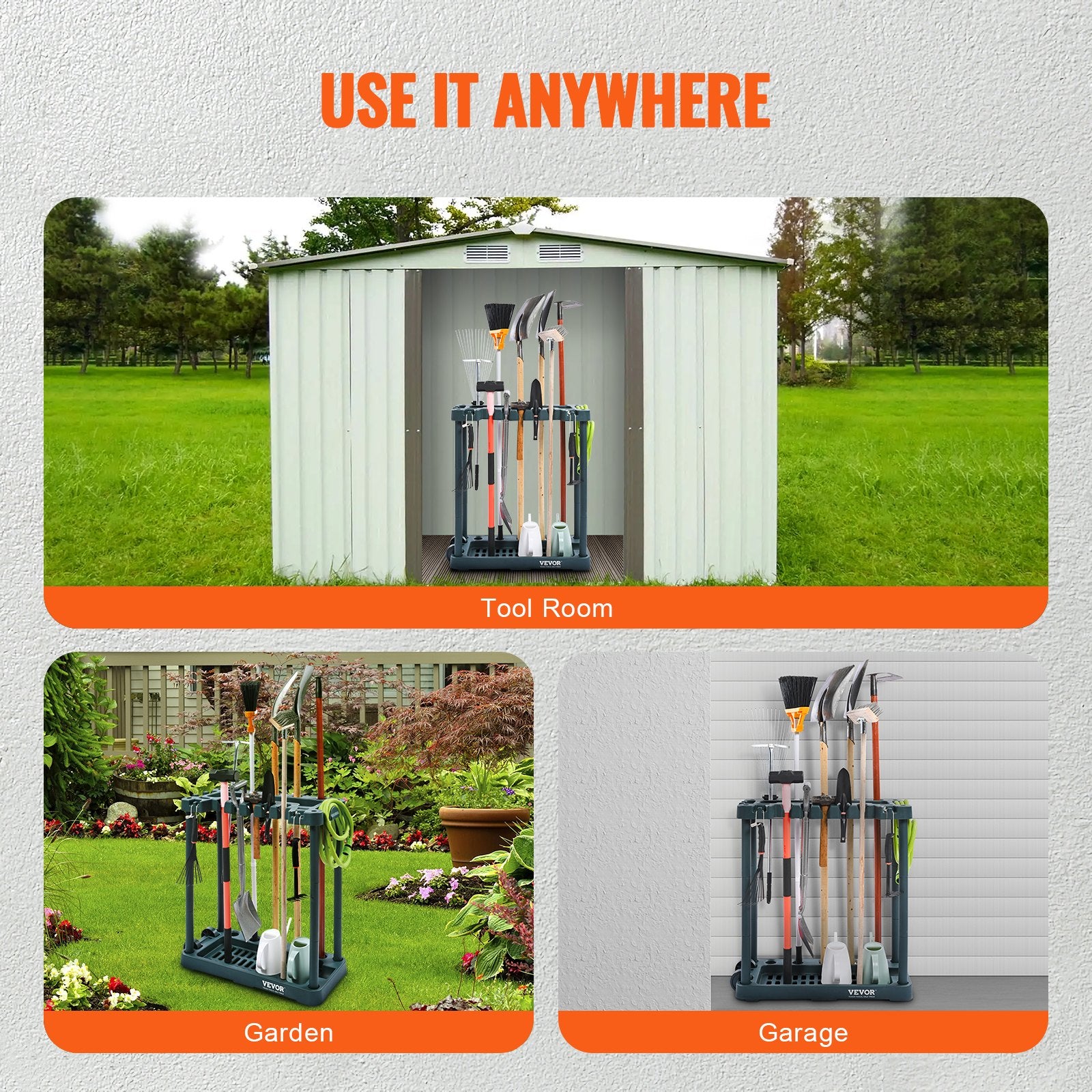 Garden Tool Organizer 10 Slots Yard Tool Tower Rack Stand Holder for Garage Shed