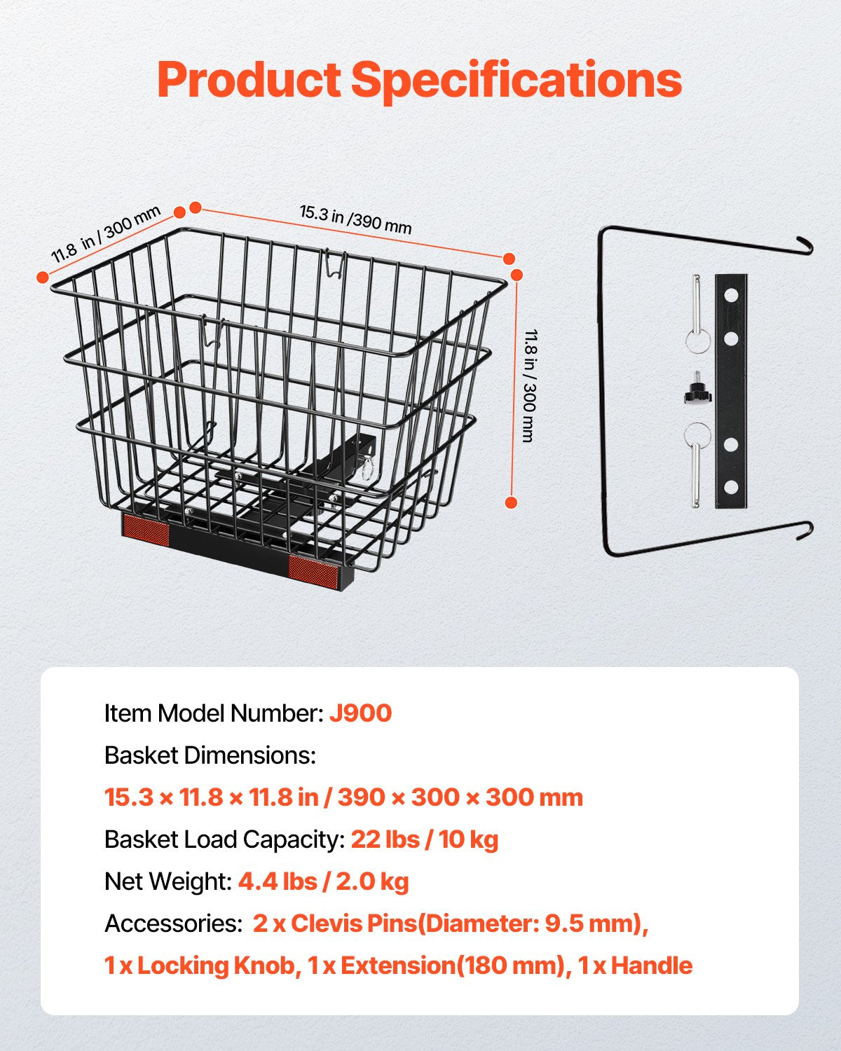 Scooter Rear Basket Heavy-Duty Metal Wire Handle Cargo Basket for 1" Receiver