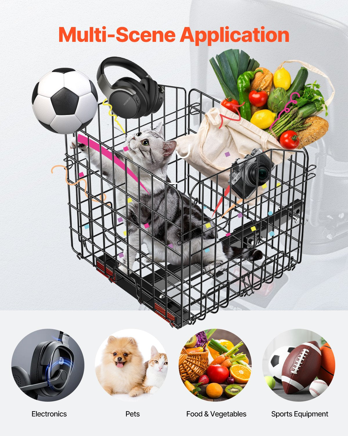 Scooter Rear Basket Folding Metal Wire Heavy Duty Cargo 1" Receiver Compatible