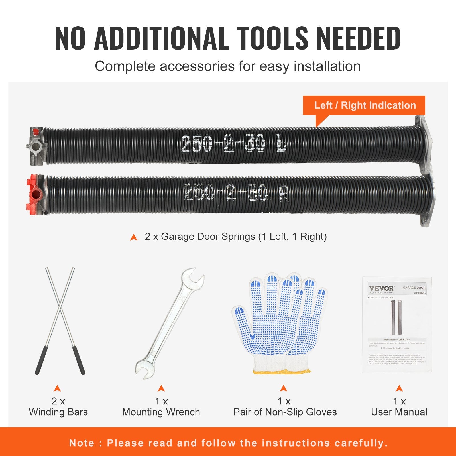 Garage Door Torsion Springs Pair 16000 Cycles with Winding Bars Tools Glove