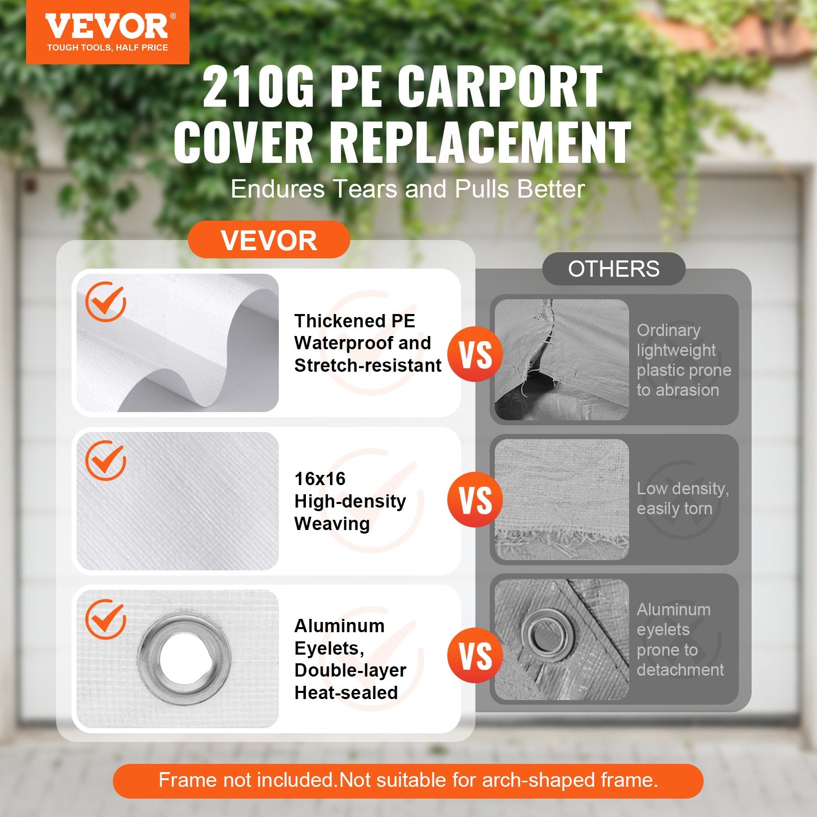 6x3m Carport Replacement Canopy Cover Waterproof UV Top Tarp White