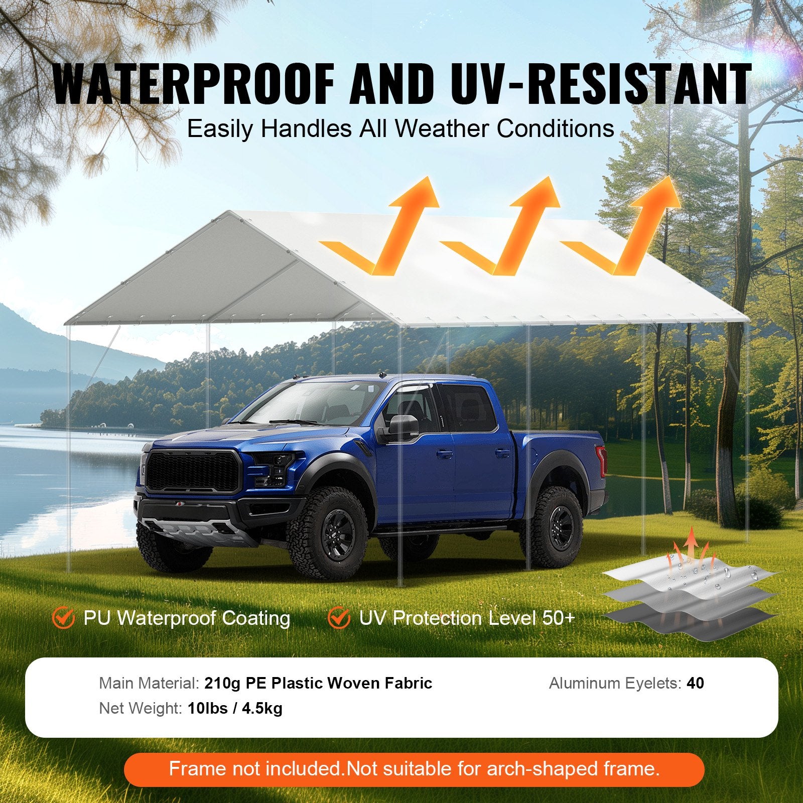 6x3m Carport Replacement Canopy Cover Waterproof UV Top Tarp White