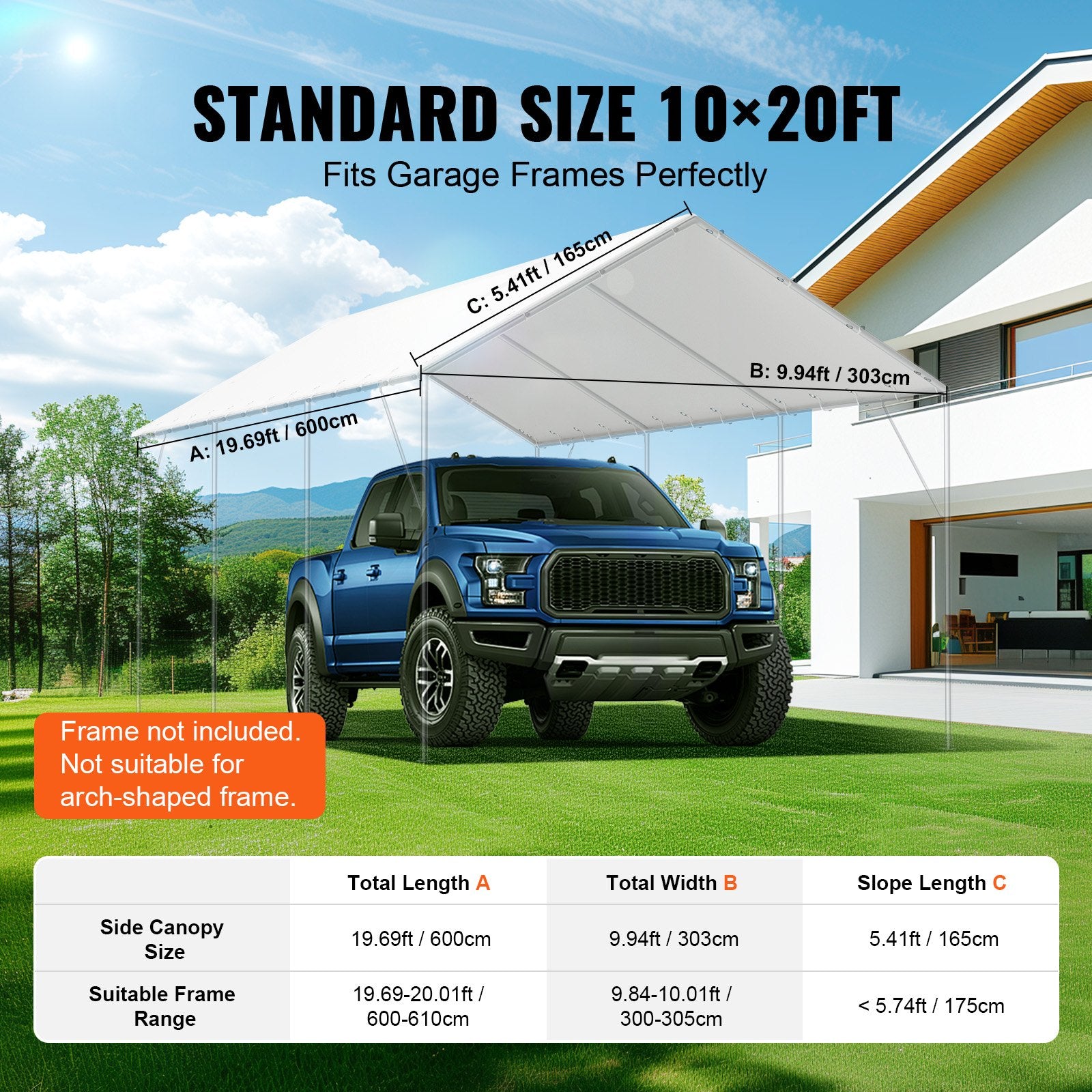 6x3m Carport Replacement Canopy Cover Waterproof UV Top Tarp White