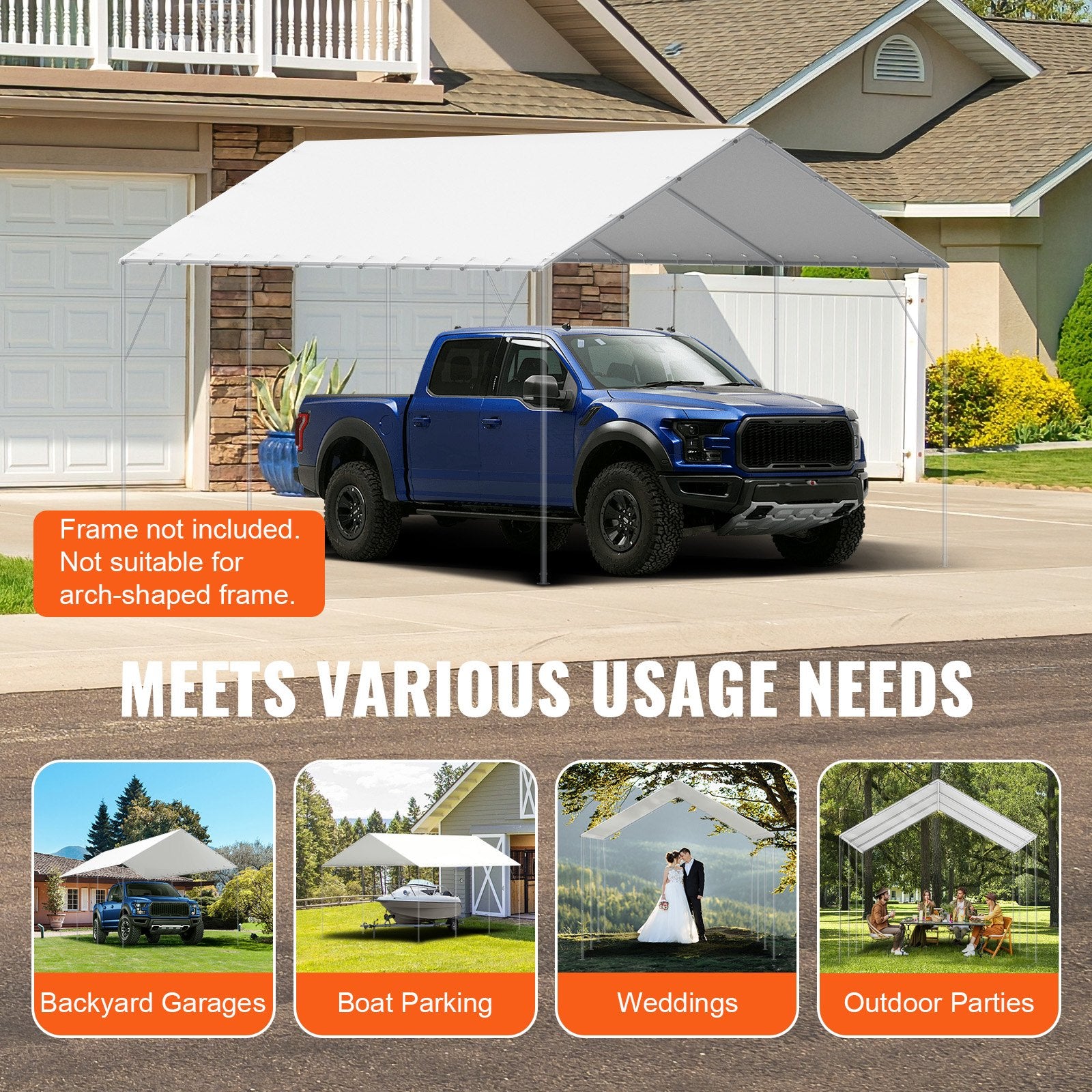 6x3m Carport Replacement Canopy Cover Waterproof UV Top Tarp White