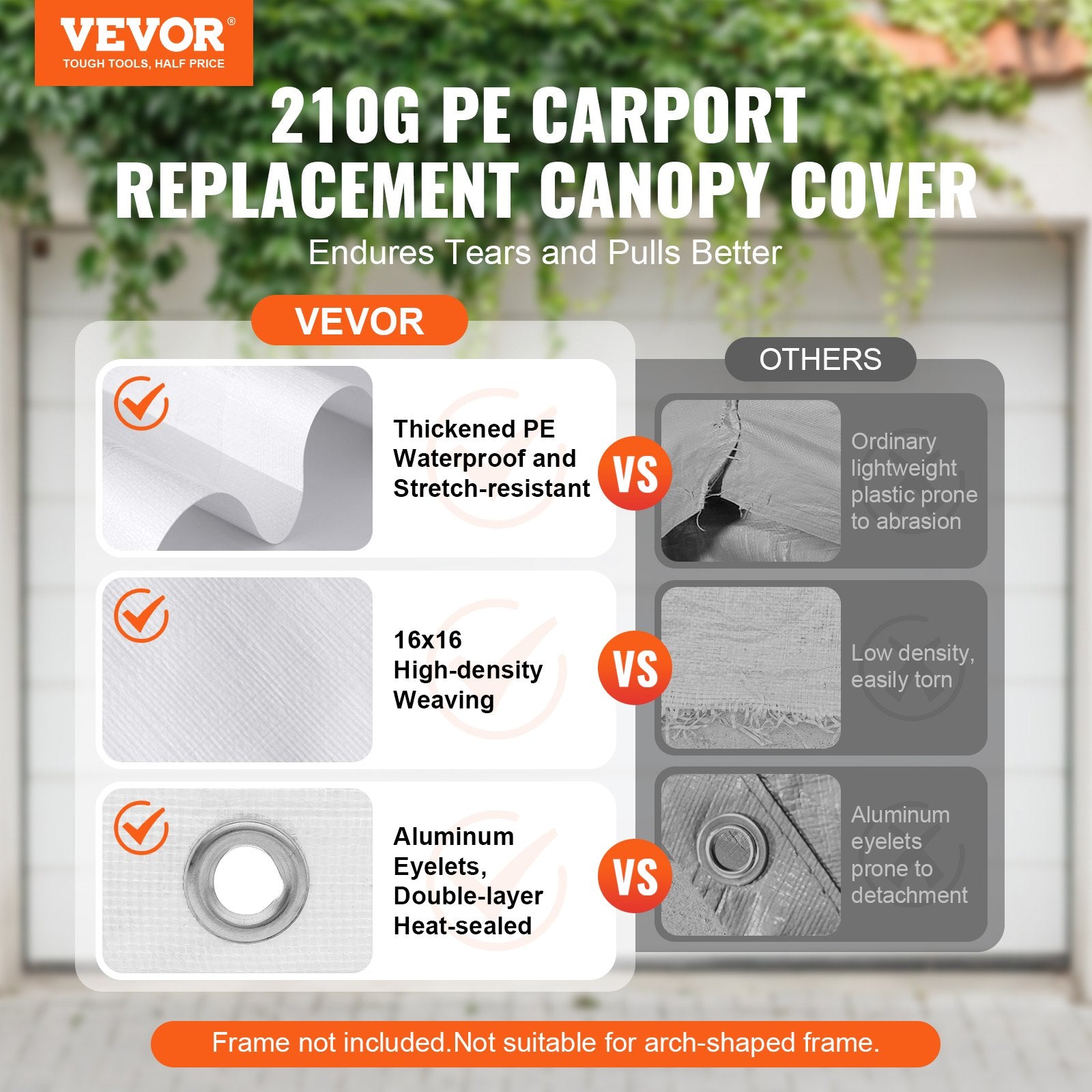 6x3m Carport Replacement Canopy Cover Waterproof UV Garage Top Tarp White