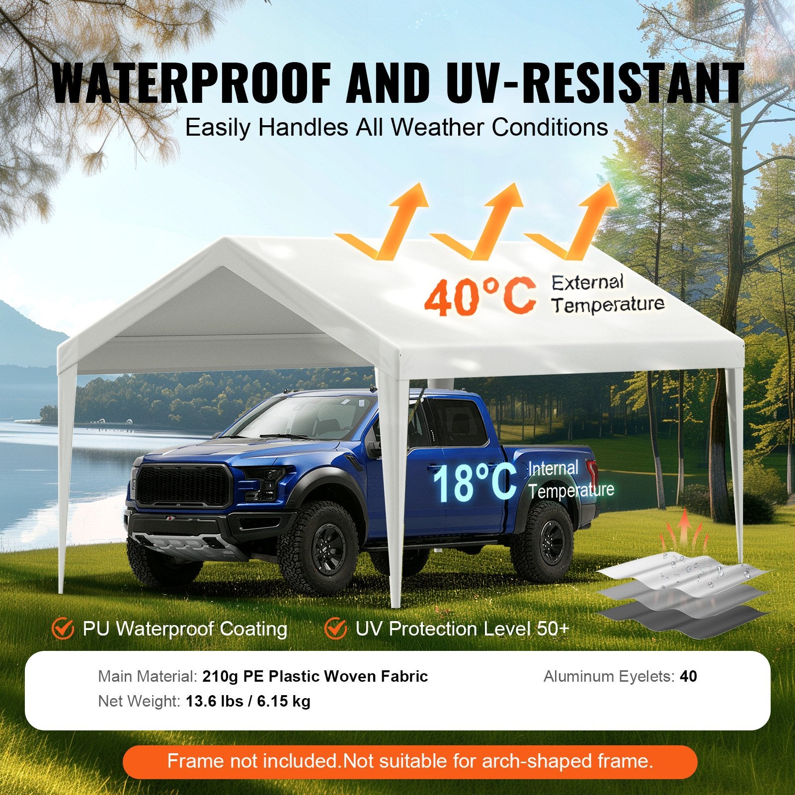 6x3m Carport Replacement Canopy Cover Waterproof UV Garage Top Tarp White