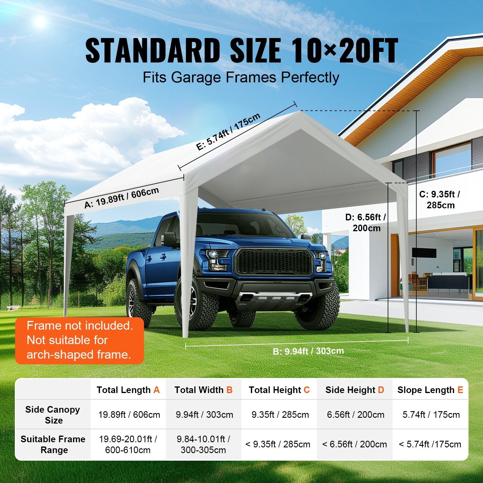 6x3m Carport Replacement Canopy Cover Waterproof UV Garage Top Tarp White