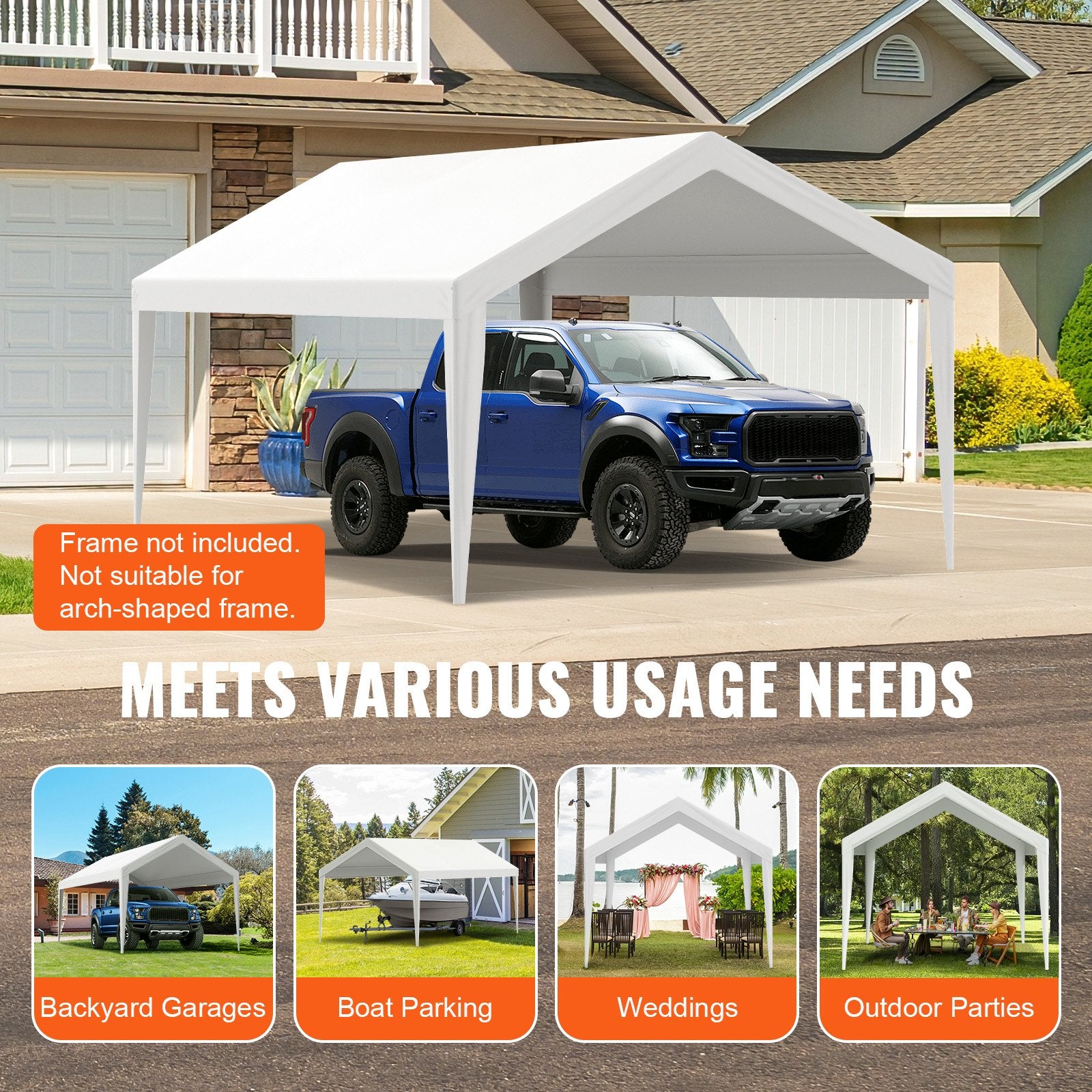 6x3m Carport Replacement Canopy Cover Waterproof UV Garage Top Tarp White