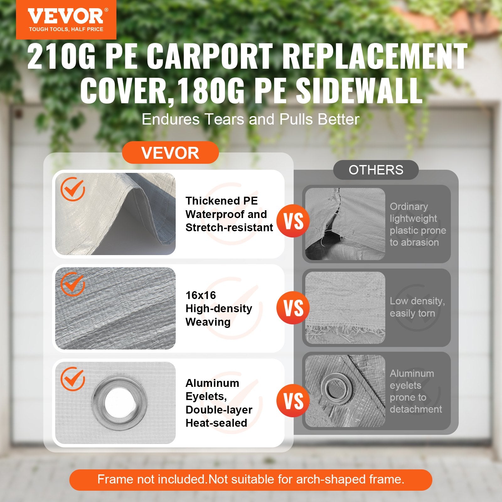 10x20 ft Carport Replacement Canopy Cover with Side Wall Waterproof UV Grey