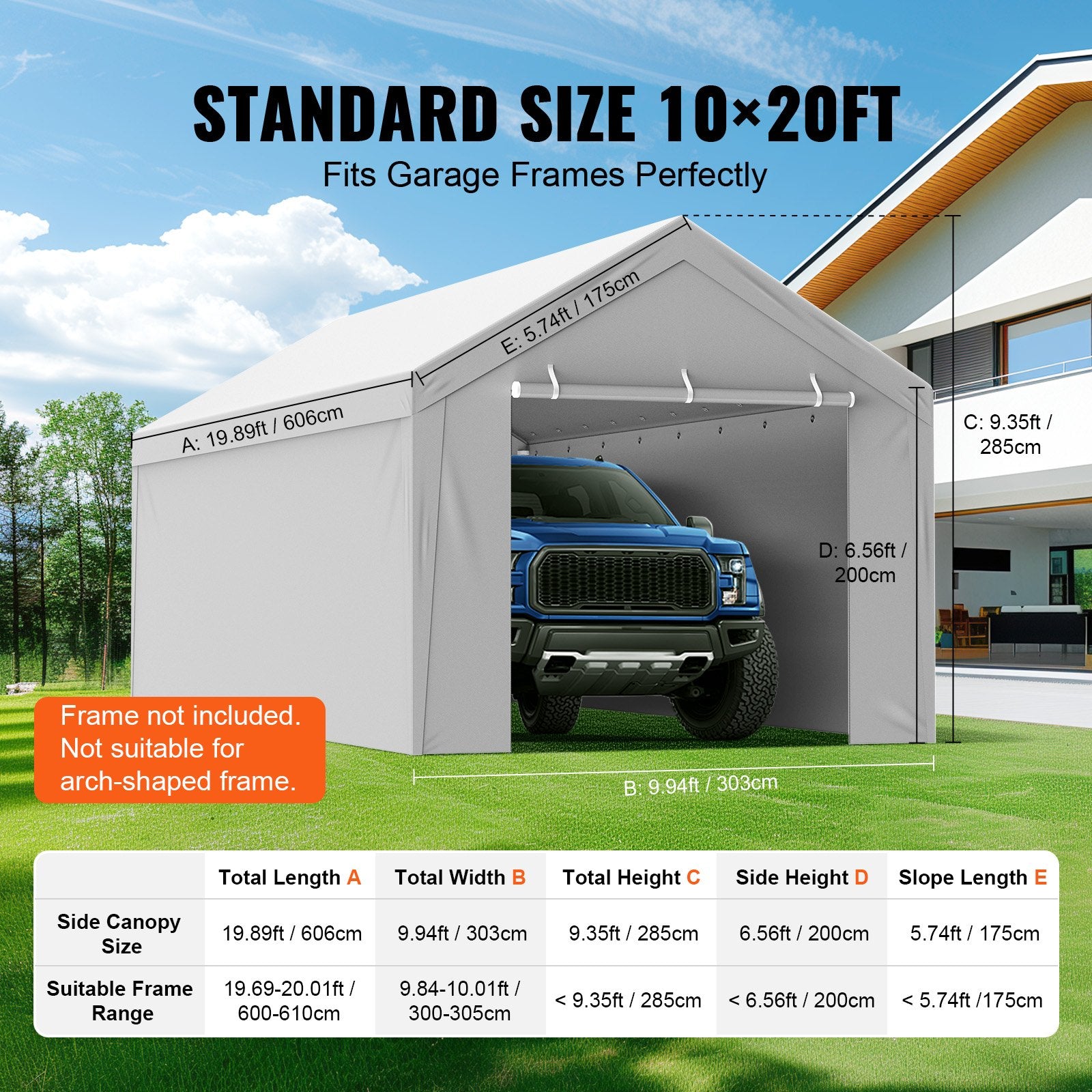 10x20 ft Carport Replacement Canopy Cover with Side Wall Waterproof UV Grey