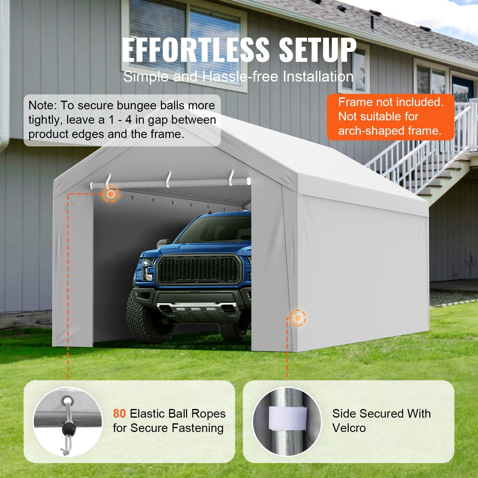 10x20 ft Carport Replacement Canopy Cover with Side Wall Waterproof UV Grey
