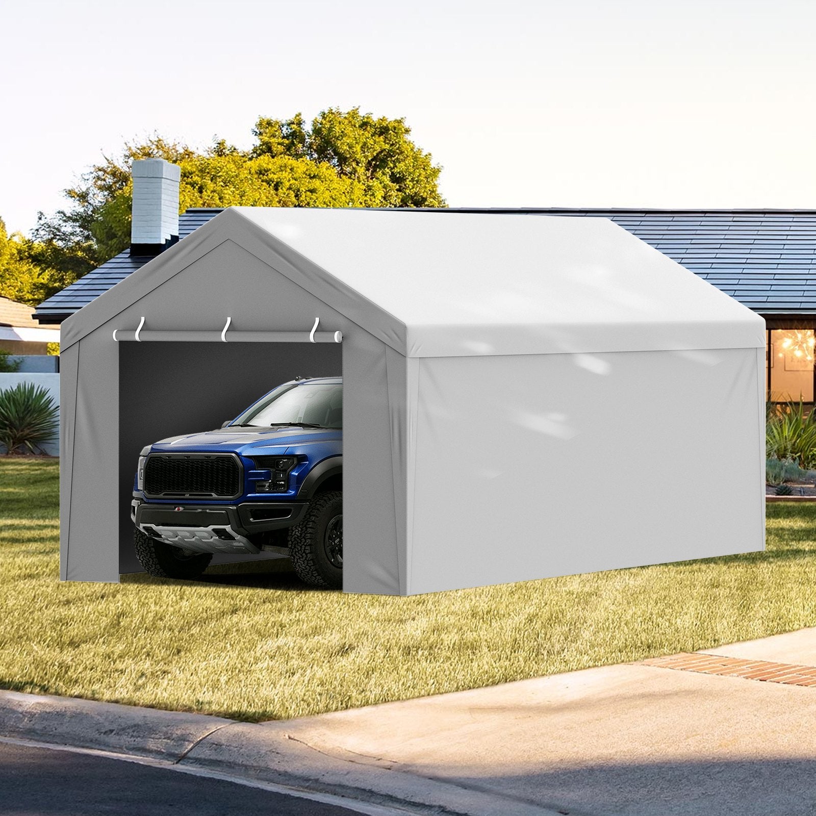 10x20 ft Carport Replacement Canopy Cover with Side Wall Waterproof UV Grey