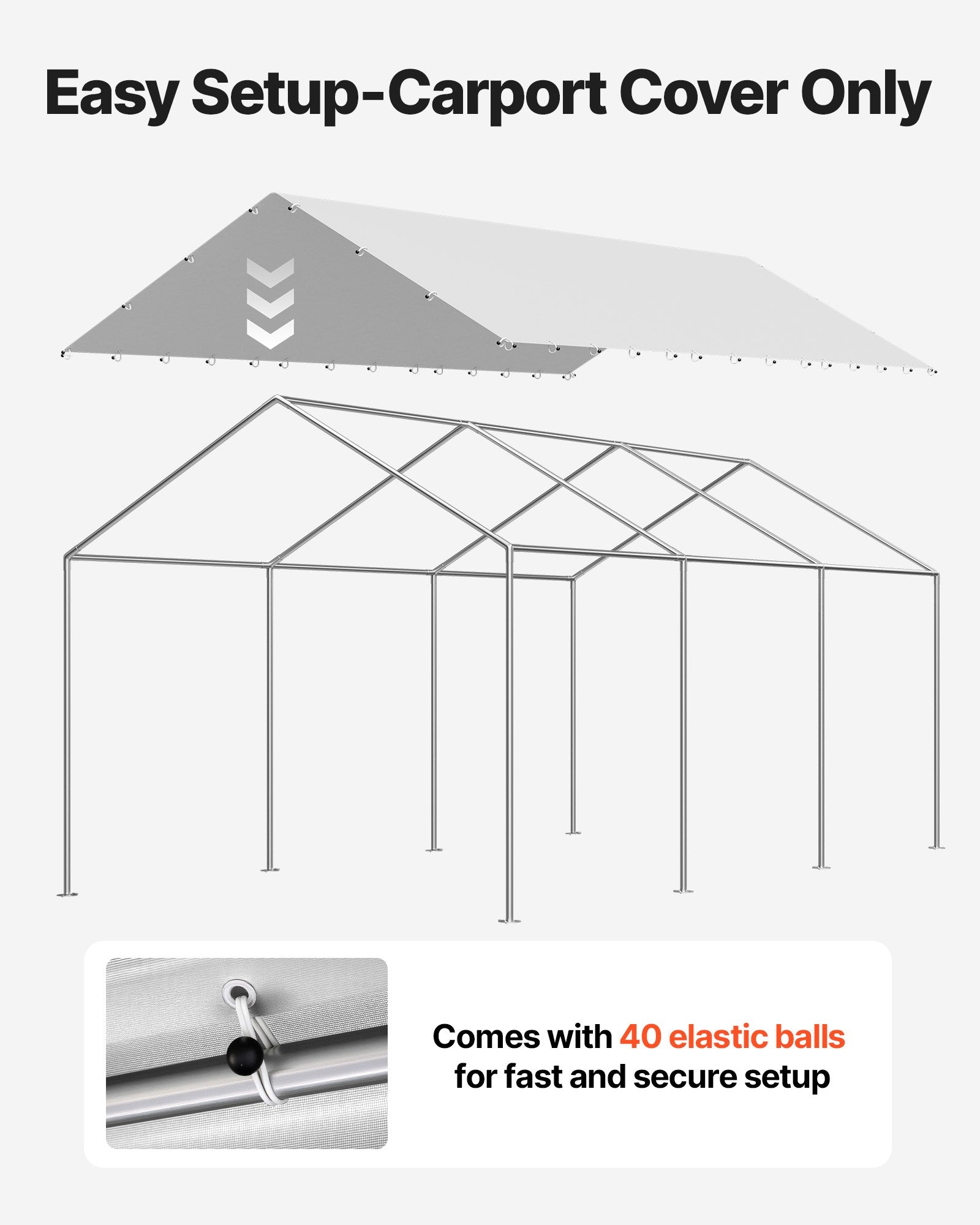 Carport Replacement Canopy 6x3m UV-Resistant Waterproof Heavy Duty Cover Grey