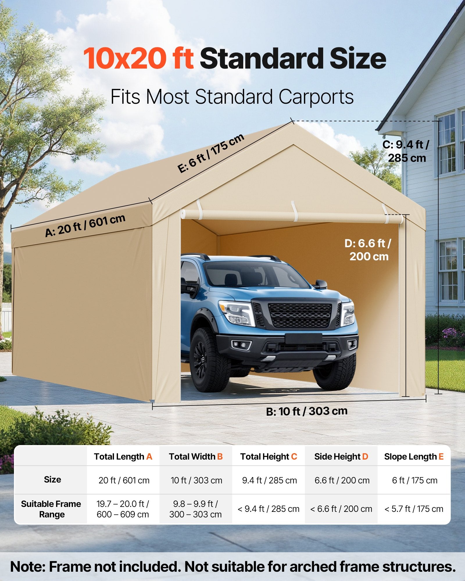 Carport Replacement Canopy 6x3m Garage Tent Top Tarp Sidewalls Waterproof Beige