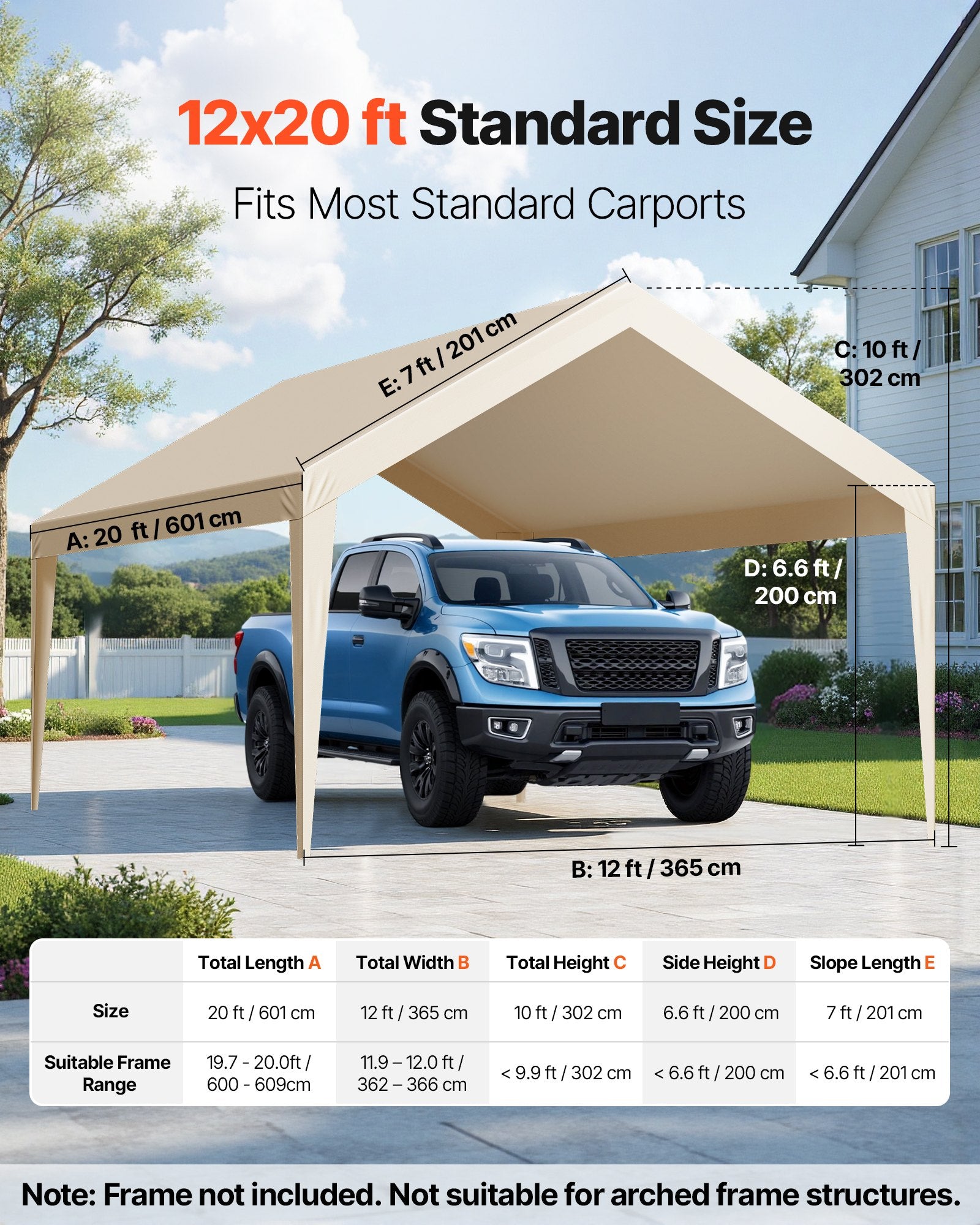 6 x 3.6 m Carport Replacement Canopy, UV-Resistant Waterproof Heavy Duty Tarp