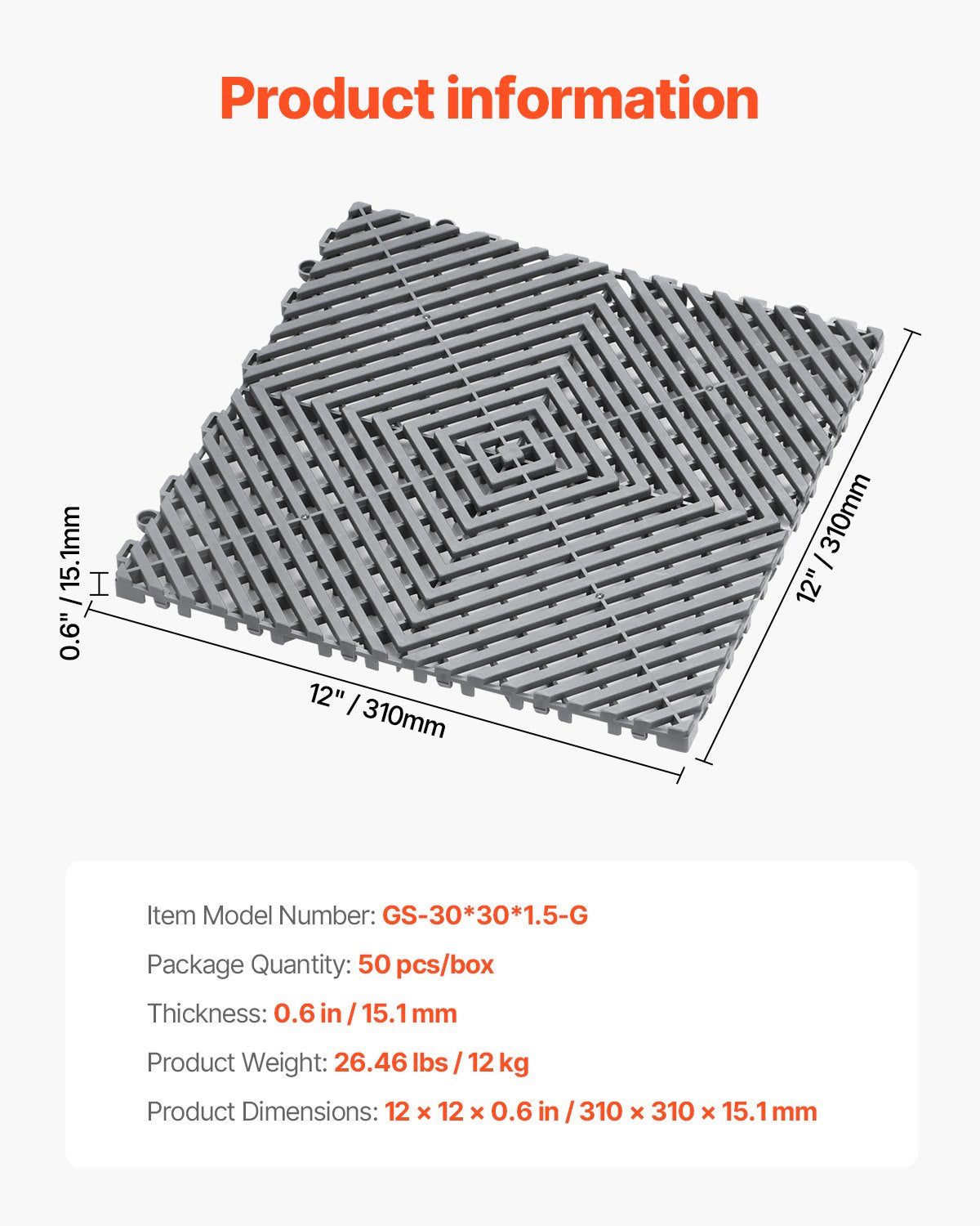 Interlocking Drainage Mat 31x31 cm, 50 Pc Non-Slip Modular Floor & Shower Mat