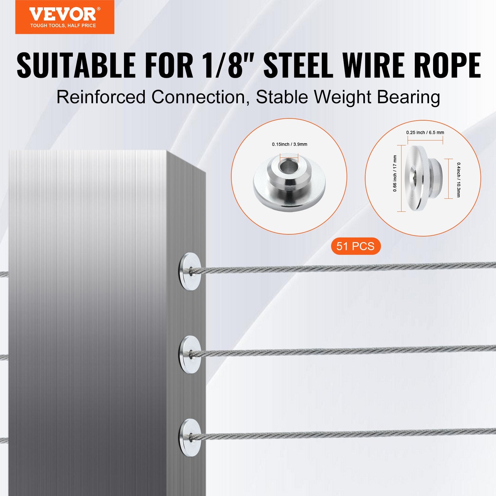 51-Pack 3.2mm Cable Railing Kit with Swage Tensioners and Post Protector Covers