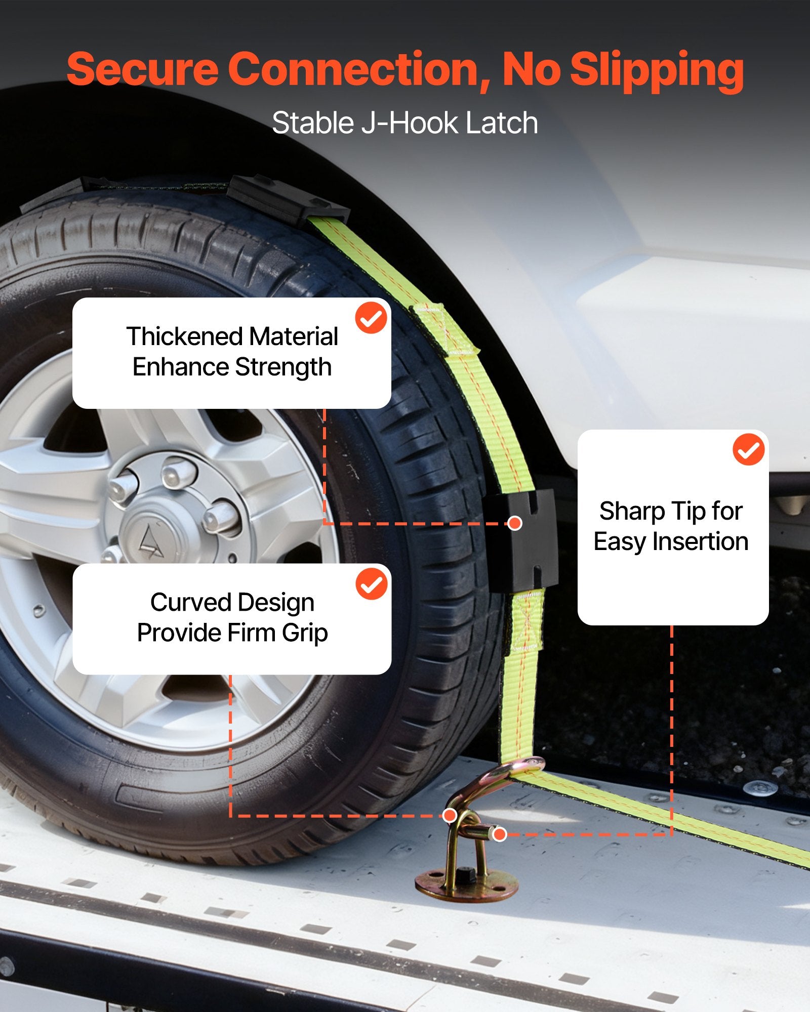 Wheel Chock Tie-Down Kit, DeckStyle Trailer Strap with J-Hook, 4540kg Break Load