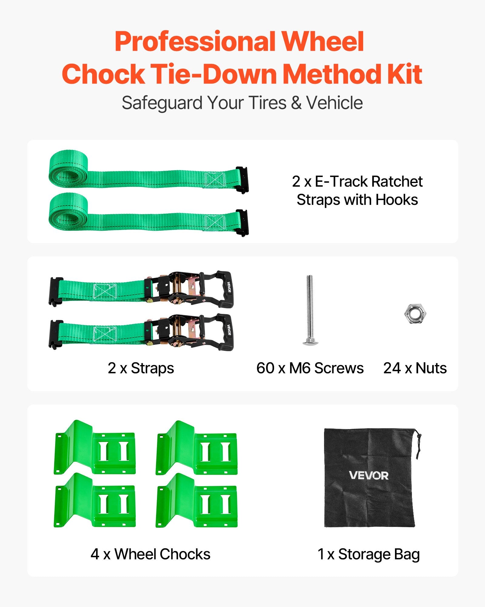 Wheel Chock Tie-Down Kit Trailer Strap Buckle 1986kg Break Load ATVs UTVs