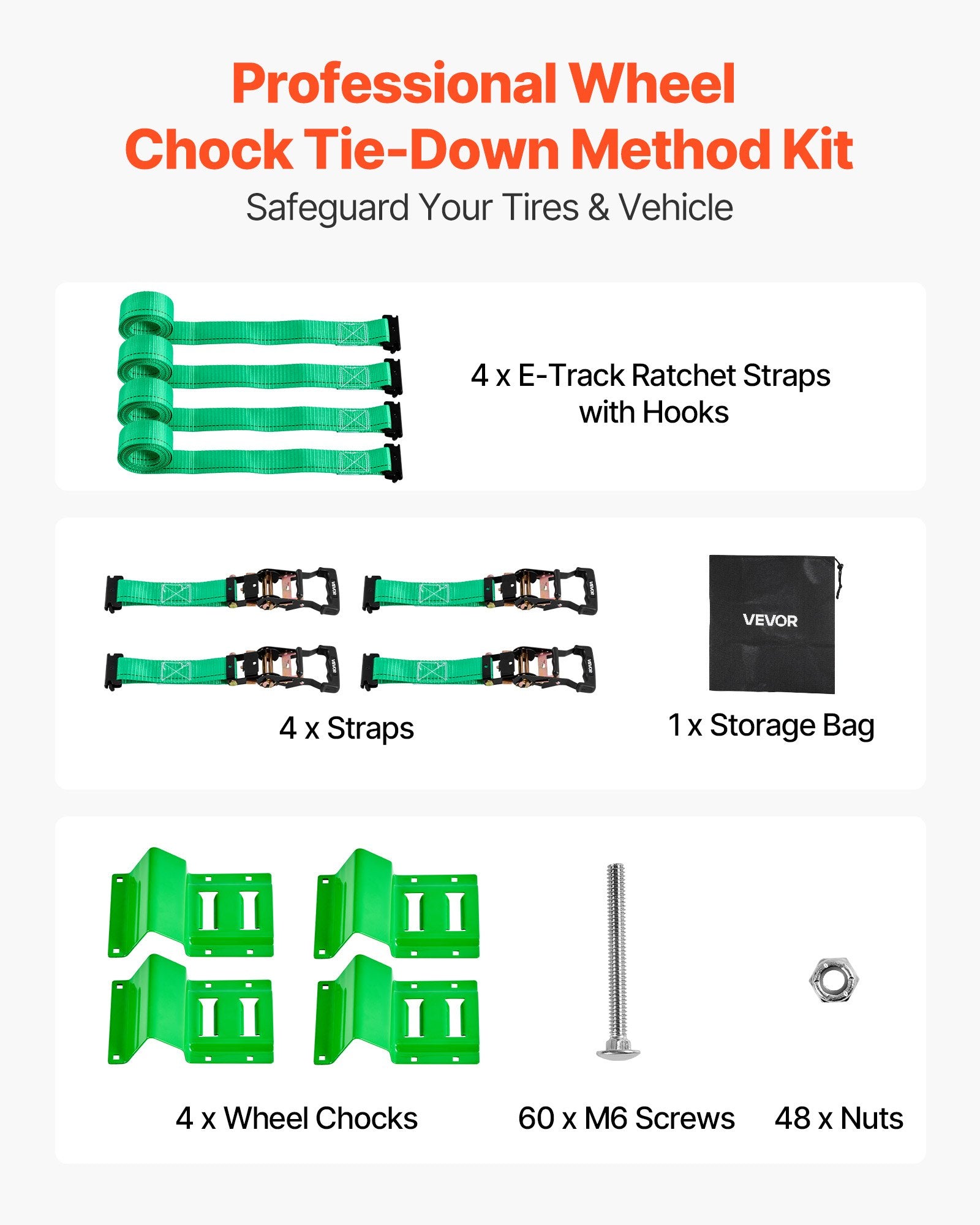 Wheel Chock Tie-Down Kit Chock-Style Trailer Strap Buckle E-Hooks 1986kg