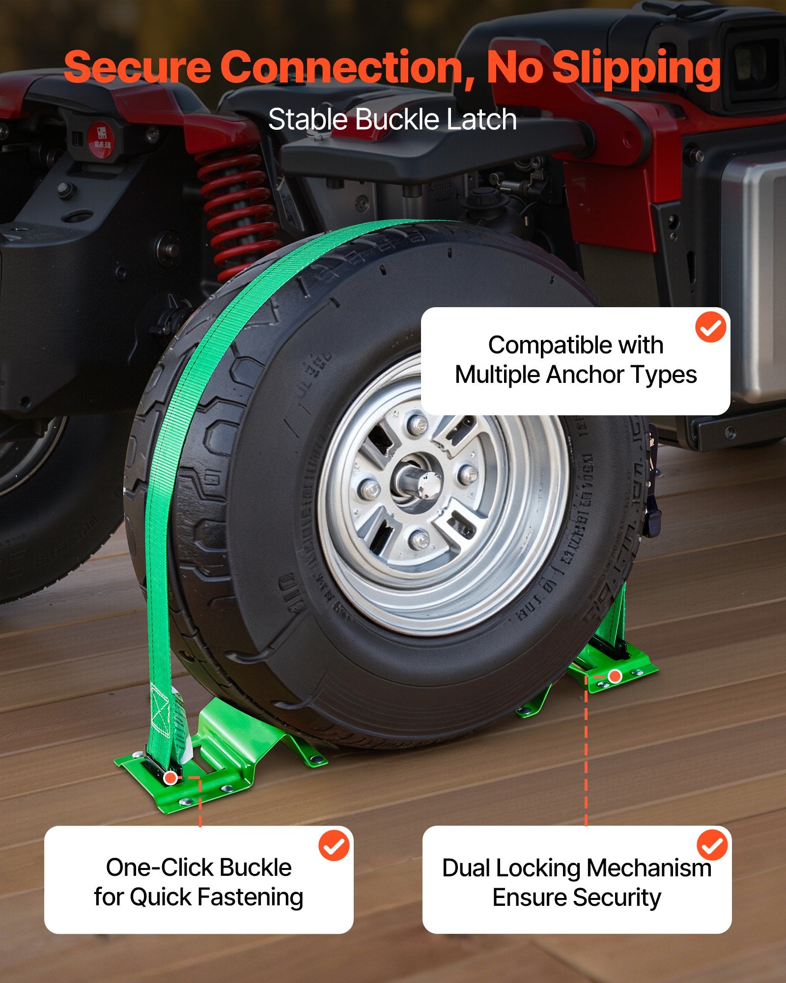 Wheel Chock Tie-Down Kit Chock-Style Trailer Strap Buckle E-Hooks 1986kg