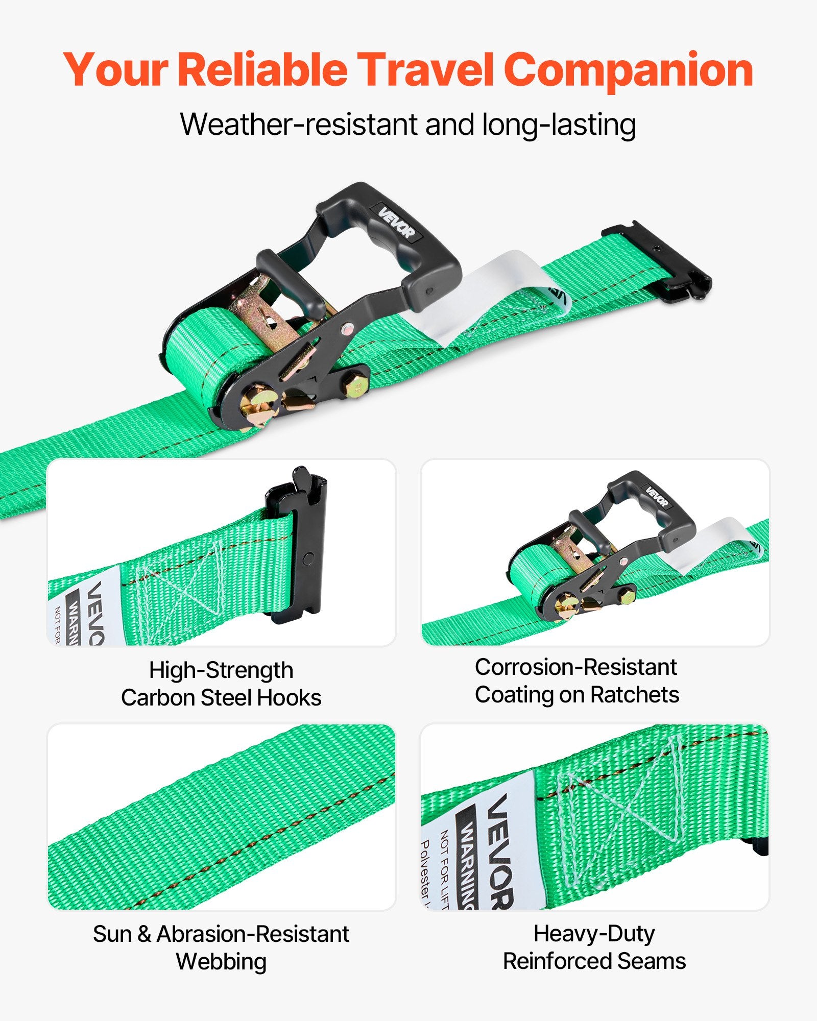 Wheel Chock Tie-Down Kit Chock-Style Trailer Strap Buckle E-Hooks 1986kg