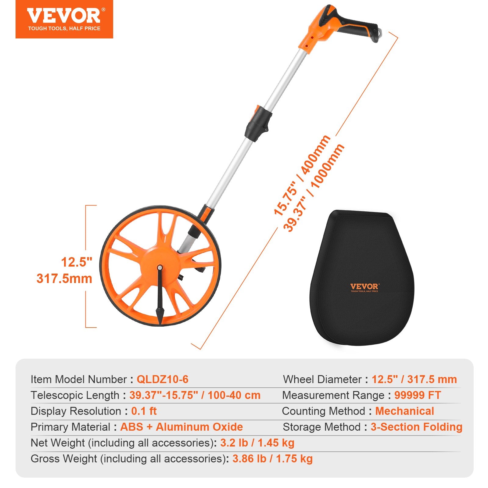 Measuring Wheel 12.5” Road Runner Distance Telescoping Handle w/ Back Bag
